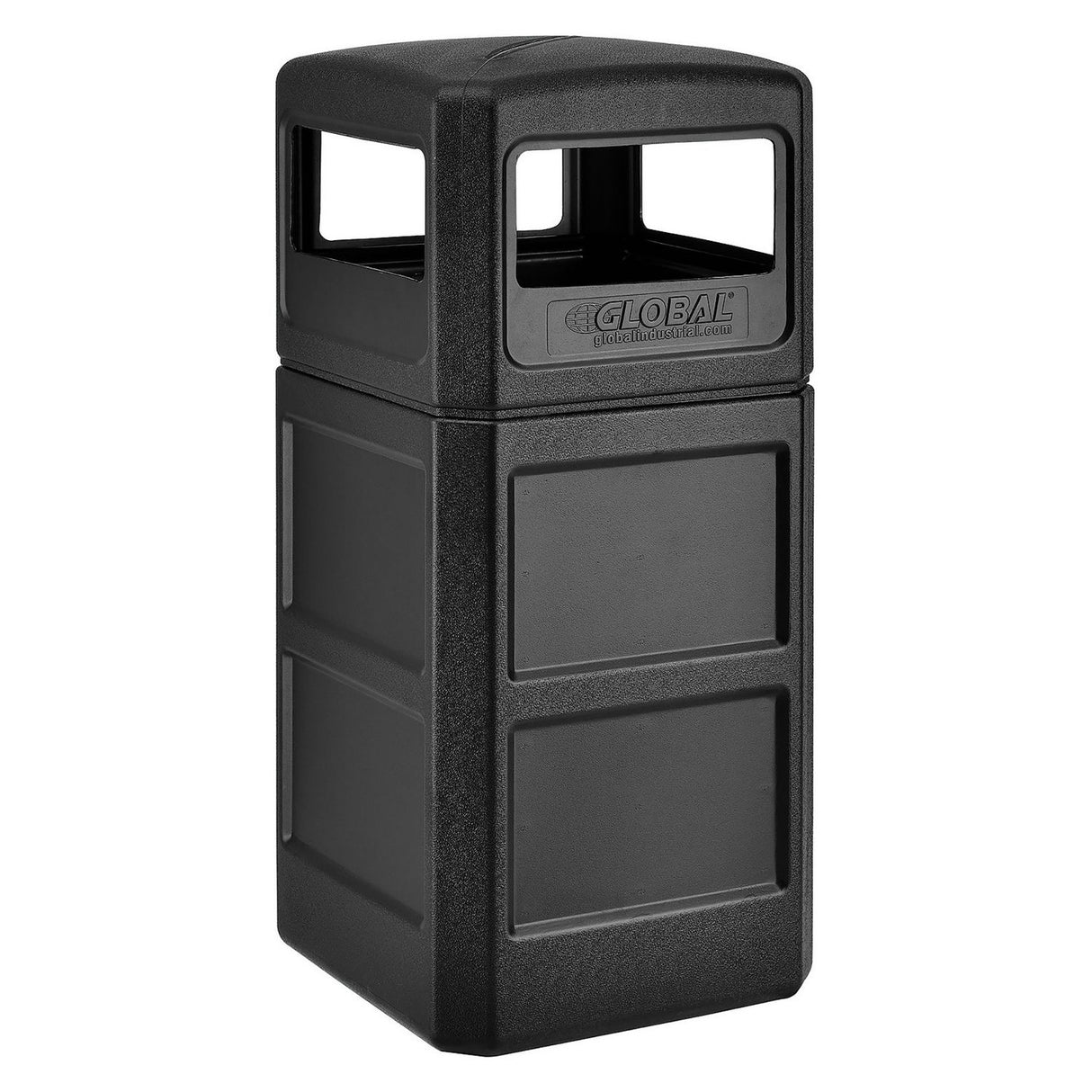 Global Industrial Square Plastic Waste Receptacle, Dome Lid with Open Sides, 42 gal, Black (641414BK)