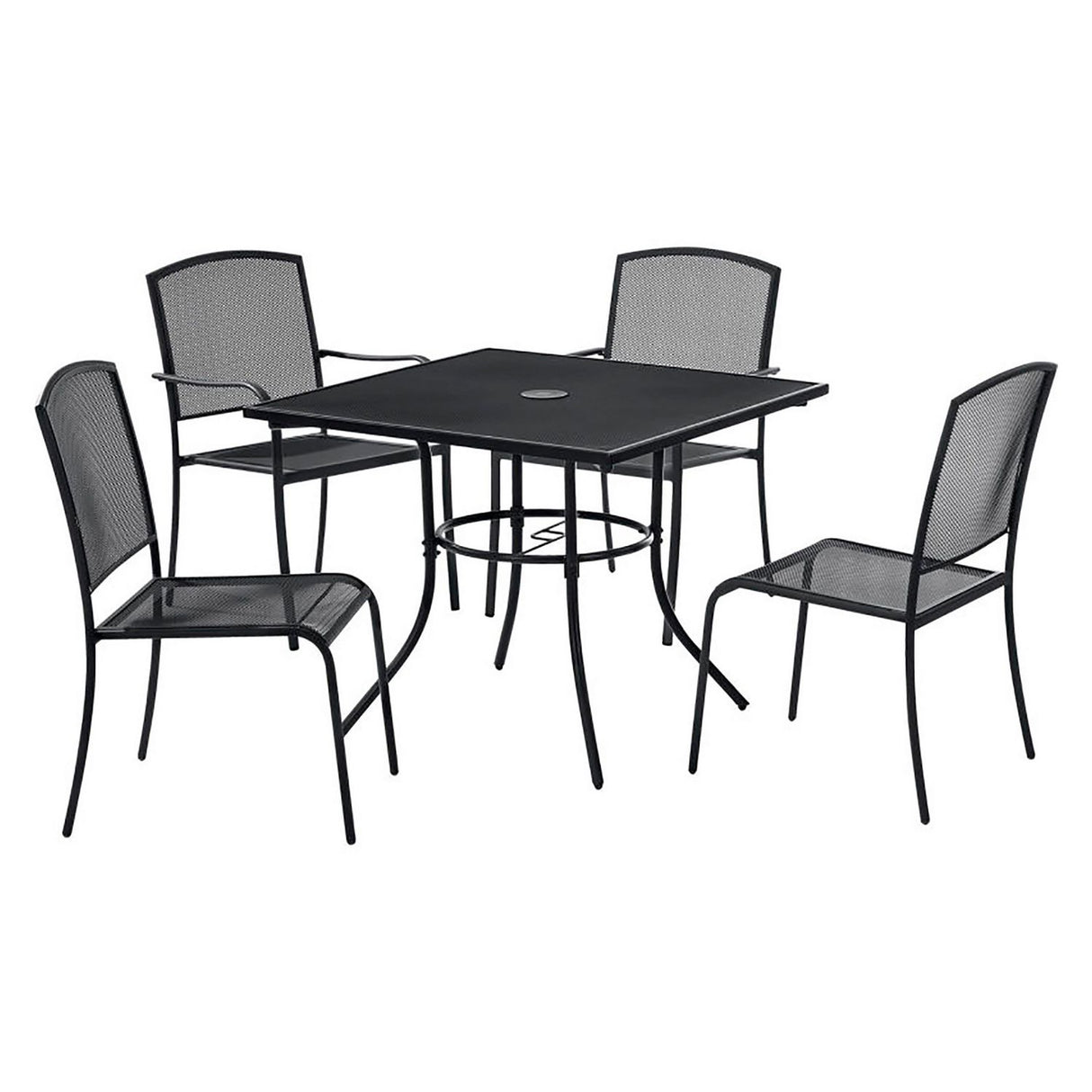 Global Industrial Interion Mesh Cafe Table and Chair Sets, Square, 48 x 48 x 29, Black Top, Black Base/Legs (695973)
