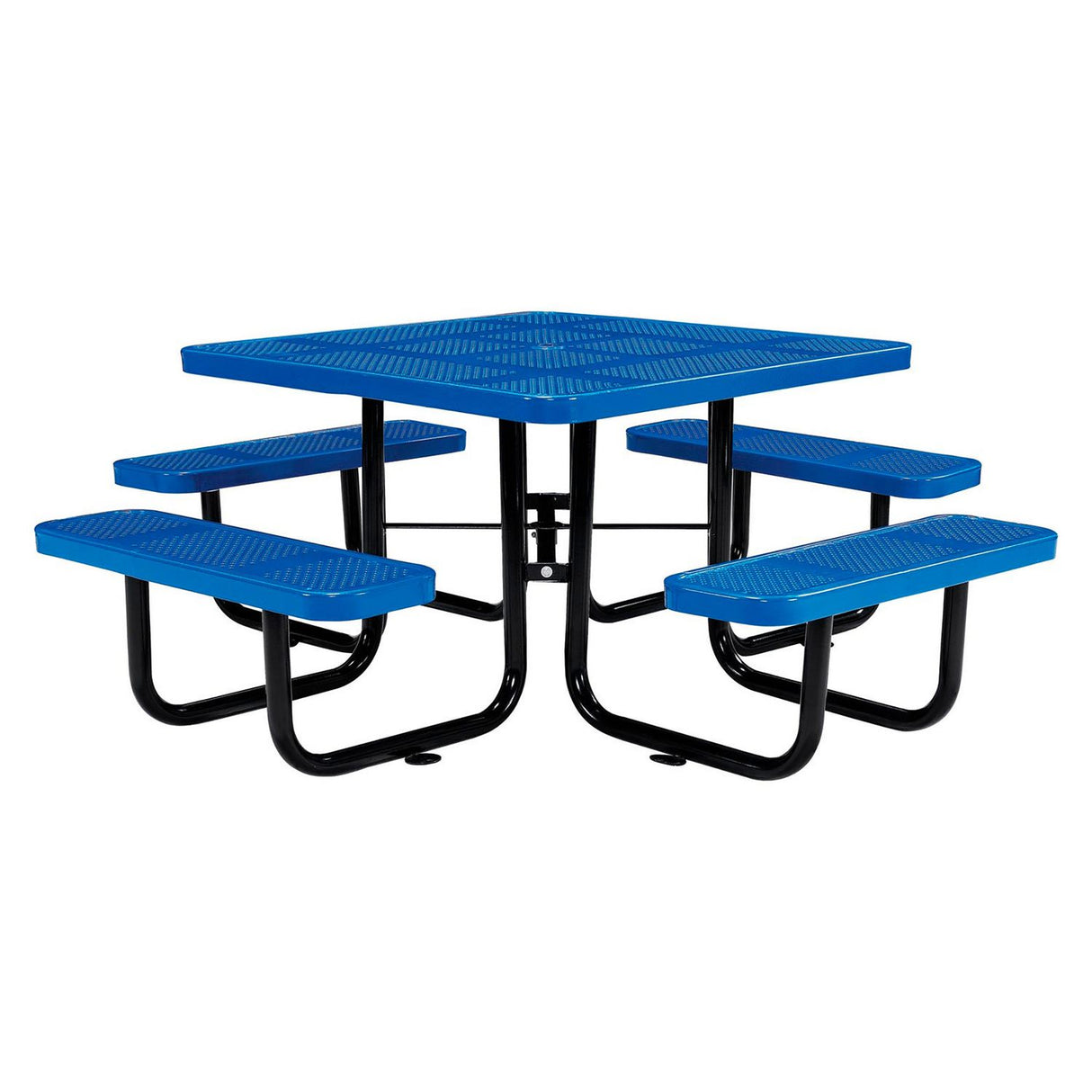Global Industrial Perforated Steel Picnic Table, Square, 81 x 81 x 29.5, Blue Top, Blue Base/Legs (694551BL)