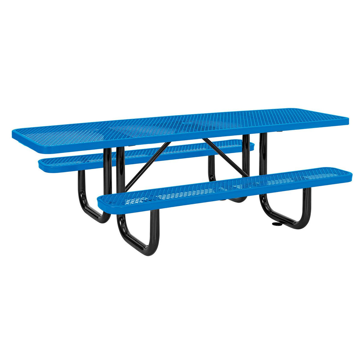 Global Industrial ADA Compliant Expanded Steel Picnic Table, Rectangular, 96 x 60 x 29.5, Blue Top and Base (695289BL)