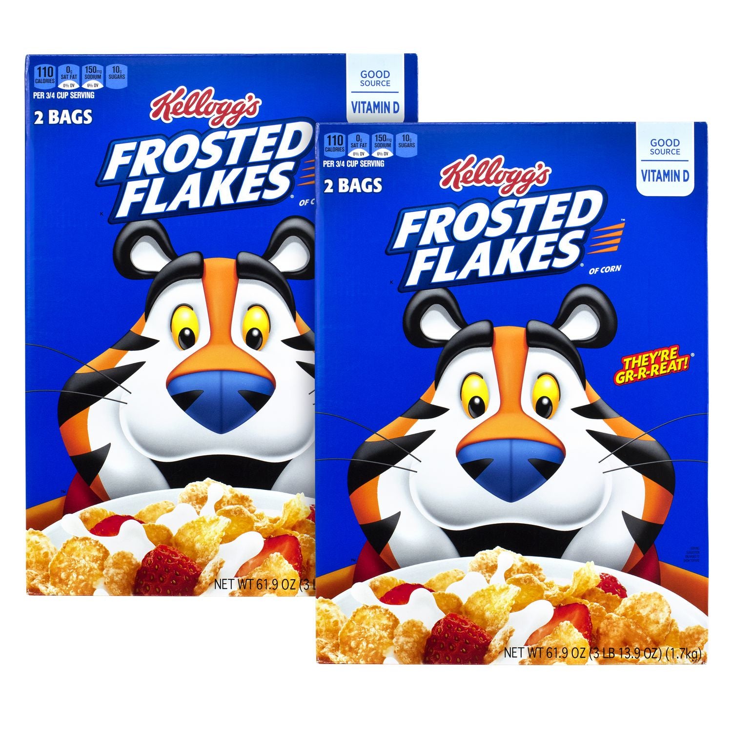 Kellogg's Frosted Flakes Breakfast Cereal, 2 Bags/61.9 oz Box, 2 Boxes/Carton (60004075)