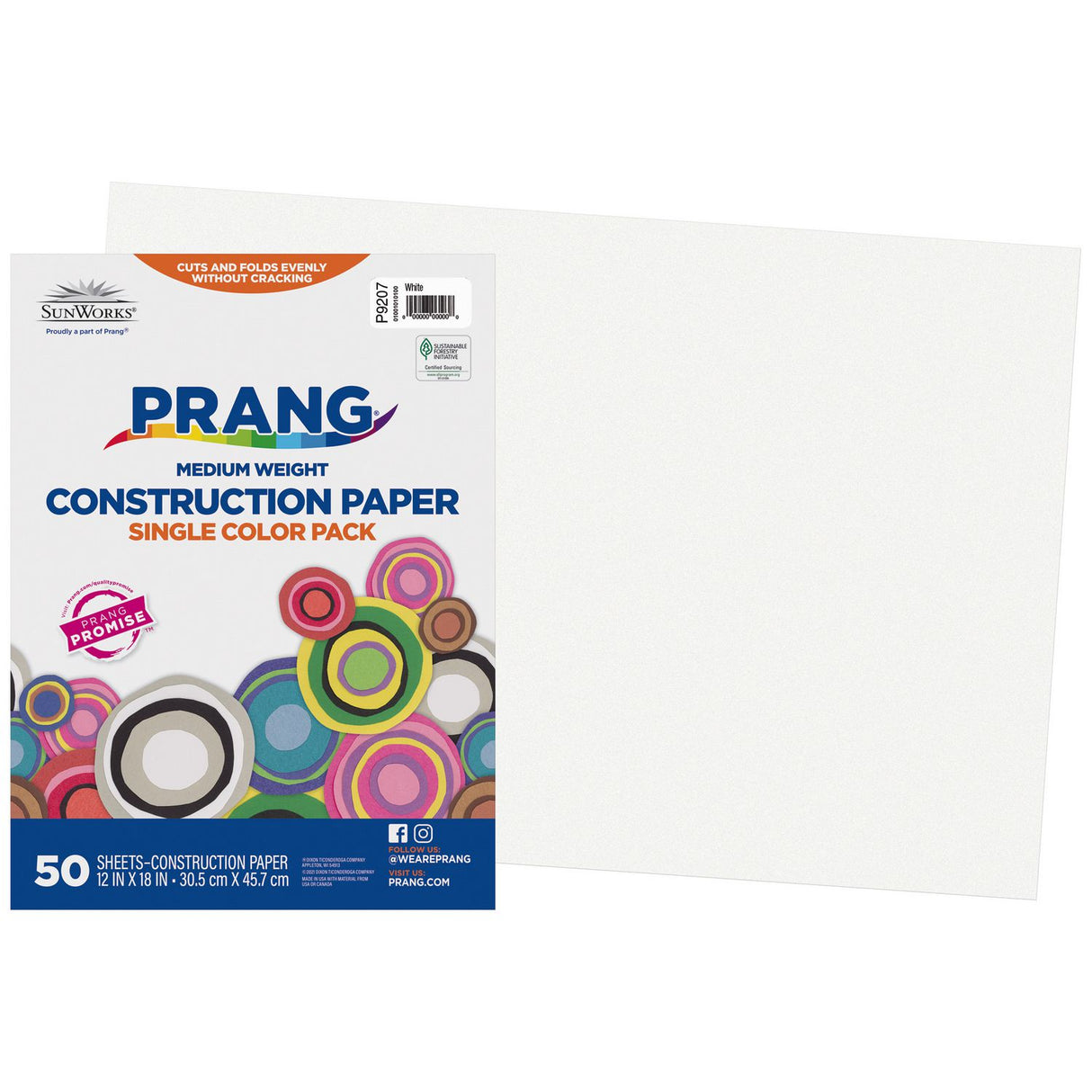 Prang SunWorks Construction Paper, 50 lb Text Weight, 12 x 18, White, 50/Pack, 25 Packs/Carton (9207CT)