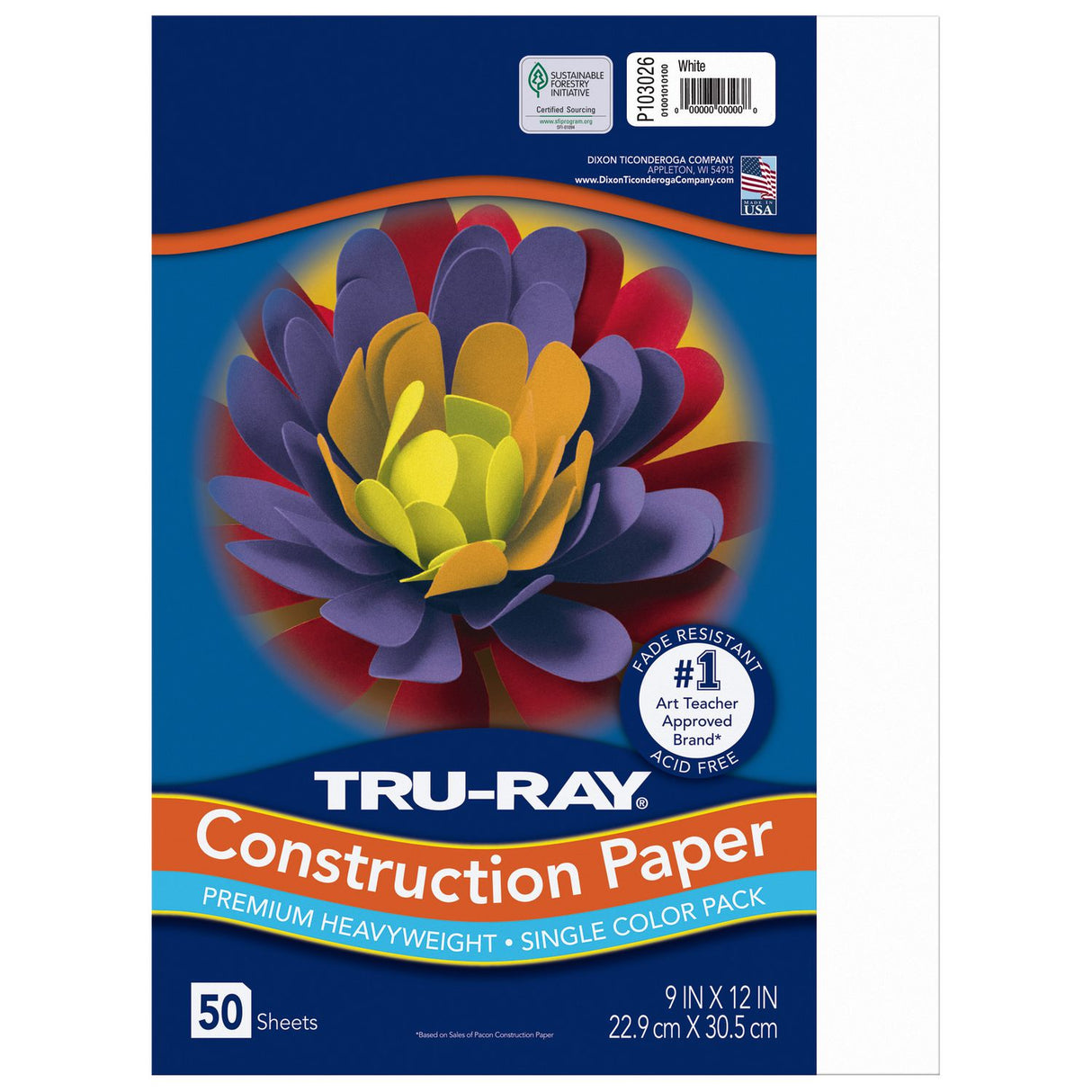 Pacon Tru-Ray Construction Paper, 76 lb Text Weight, 9 x 12, White, 50 Sheets/Pack, 50 Packs/Carton (103026CT)