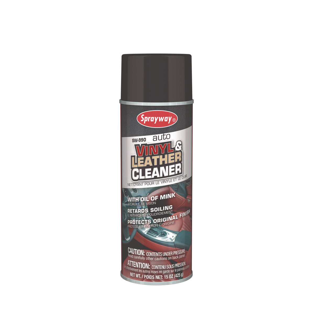 Sprayway Vinyl and Leather Cleaner, Leather Scent, 15 oz Aerosol Spray, 12/Carton (990)
