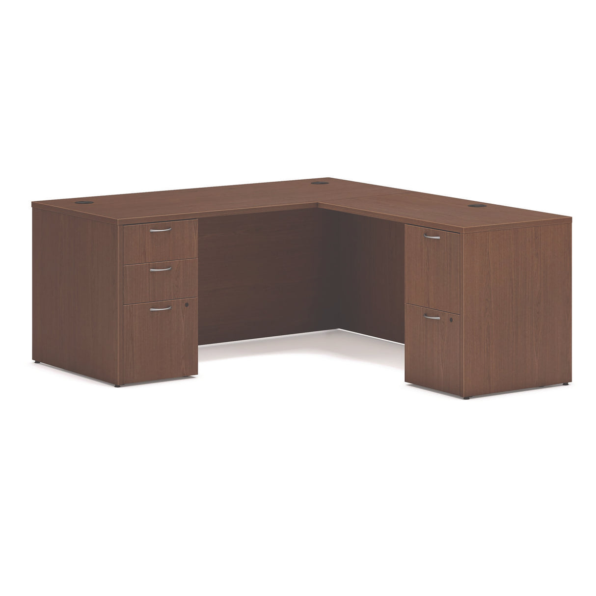 HON Mod L-Station Double Pedestal Desk Bundle, 66" x 72" x 29", Sepia Walnut (MOD074)