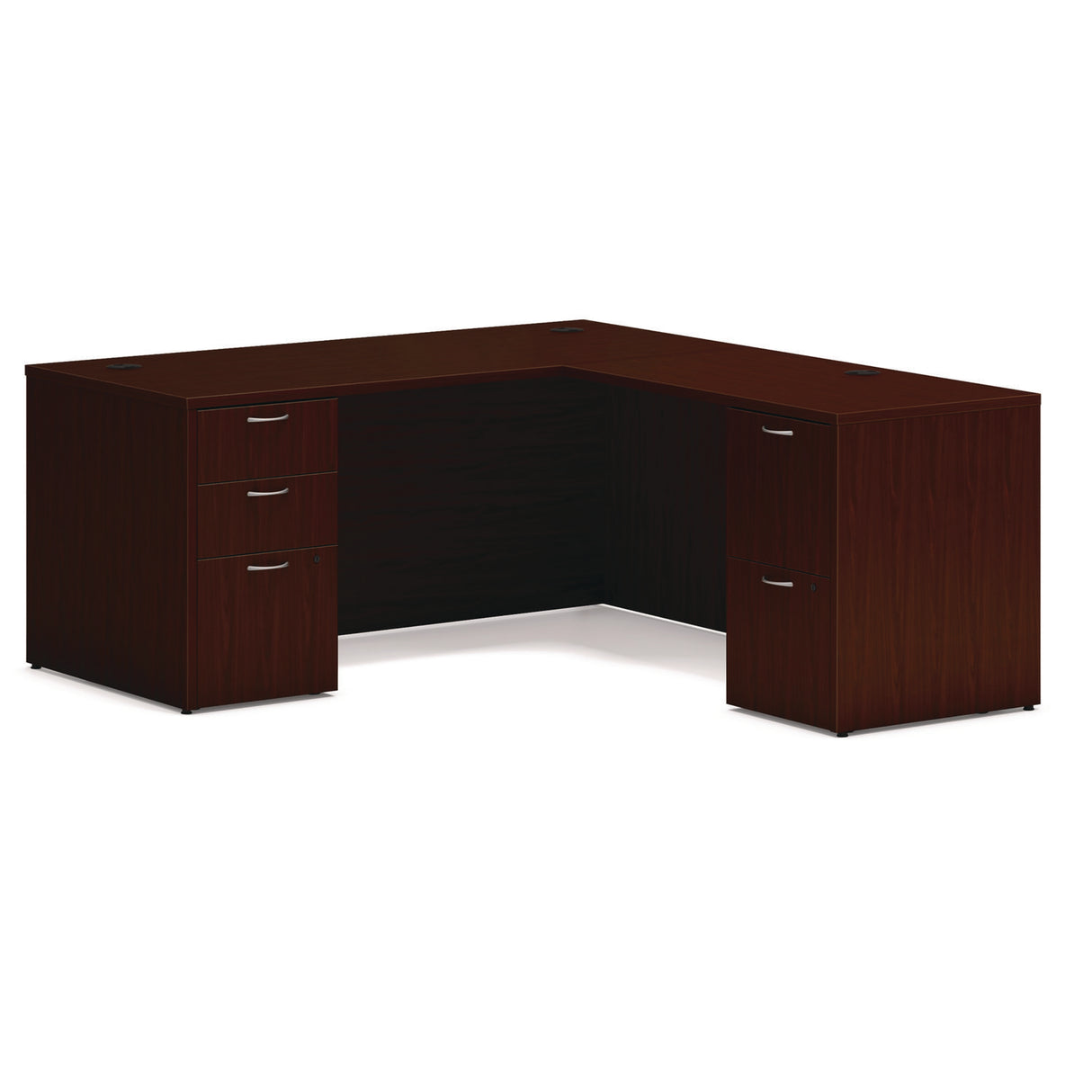 HON Mod L-Station Double Pedestal Desk Bundle, 66" x 72" x 29", Traditional Mahogany (MOD073)