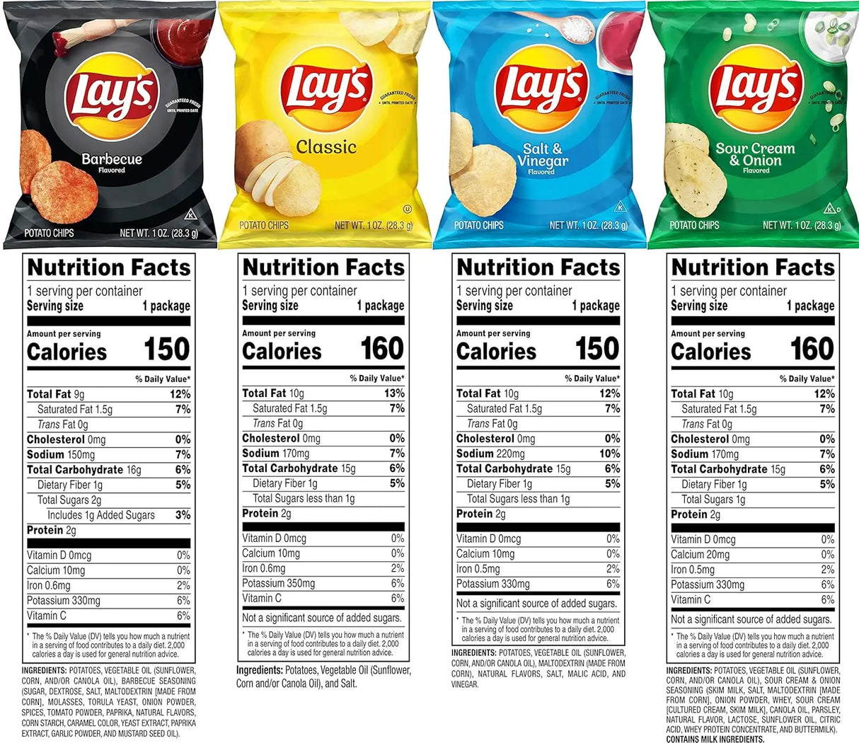 Potato Chips, 4 Flavor Variety Pack, 1 Oz Single Serve Bags, (40 Pack)