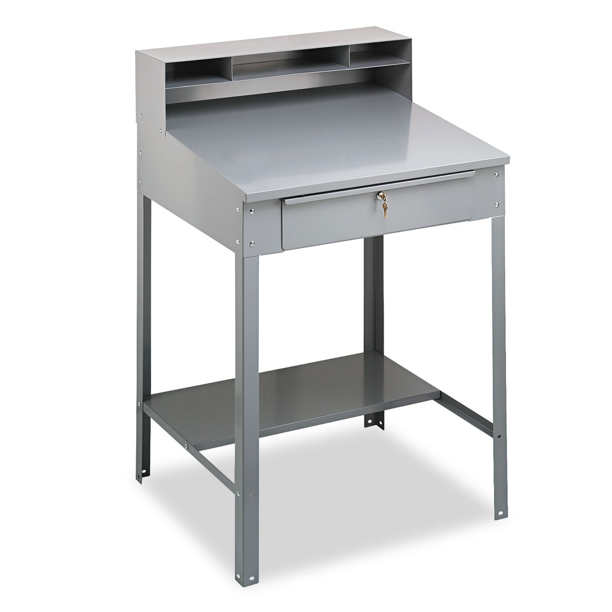 Tennsco Open Steel Shop Desk, 34.5" x 29" x 53.75", Medium Gray (SR57MG)