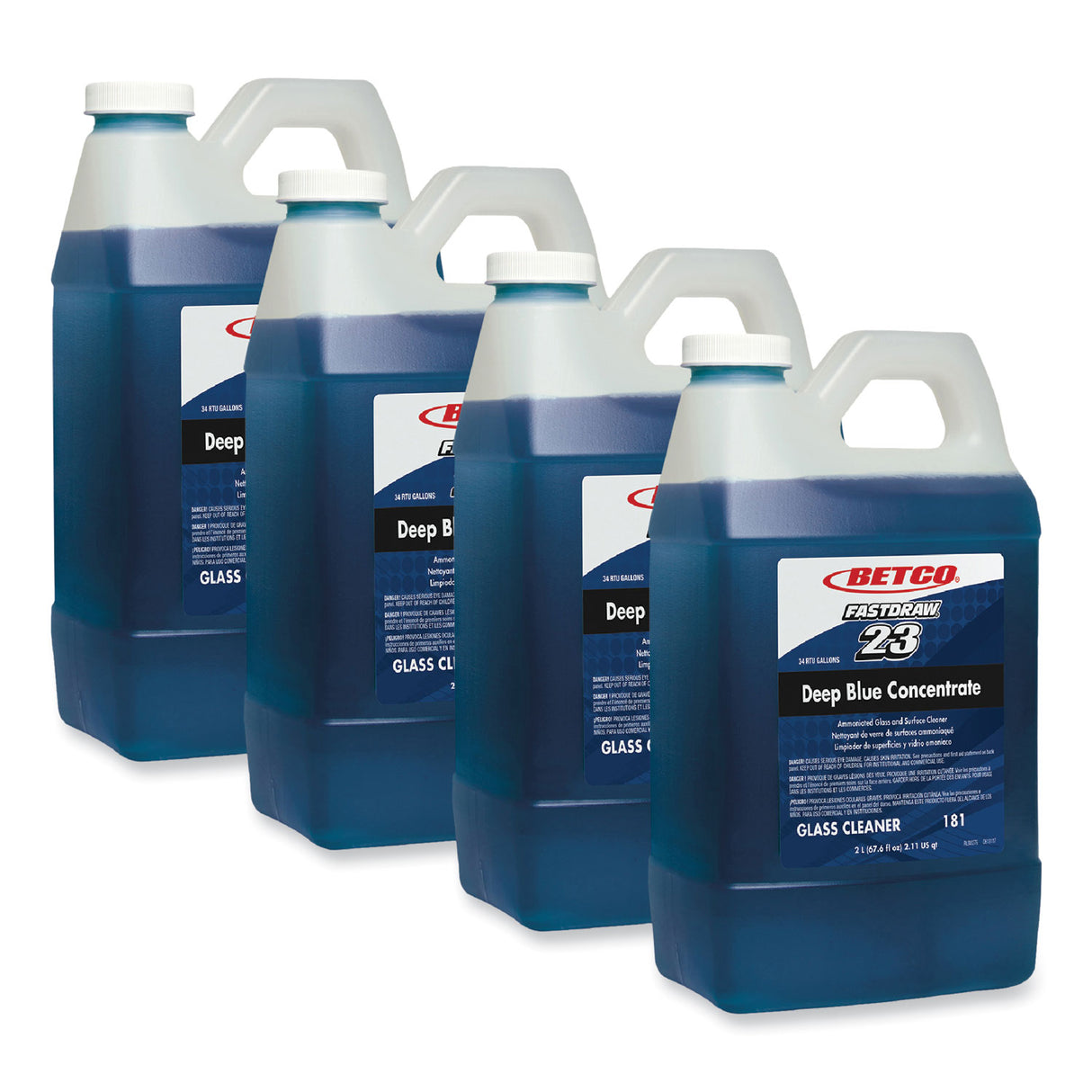 Betco Deep Blue Glass and Surface Cleaner, 2 L Bottle, 4/Carton (1814700)