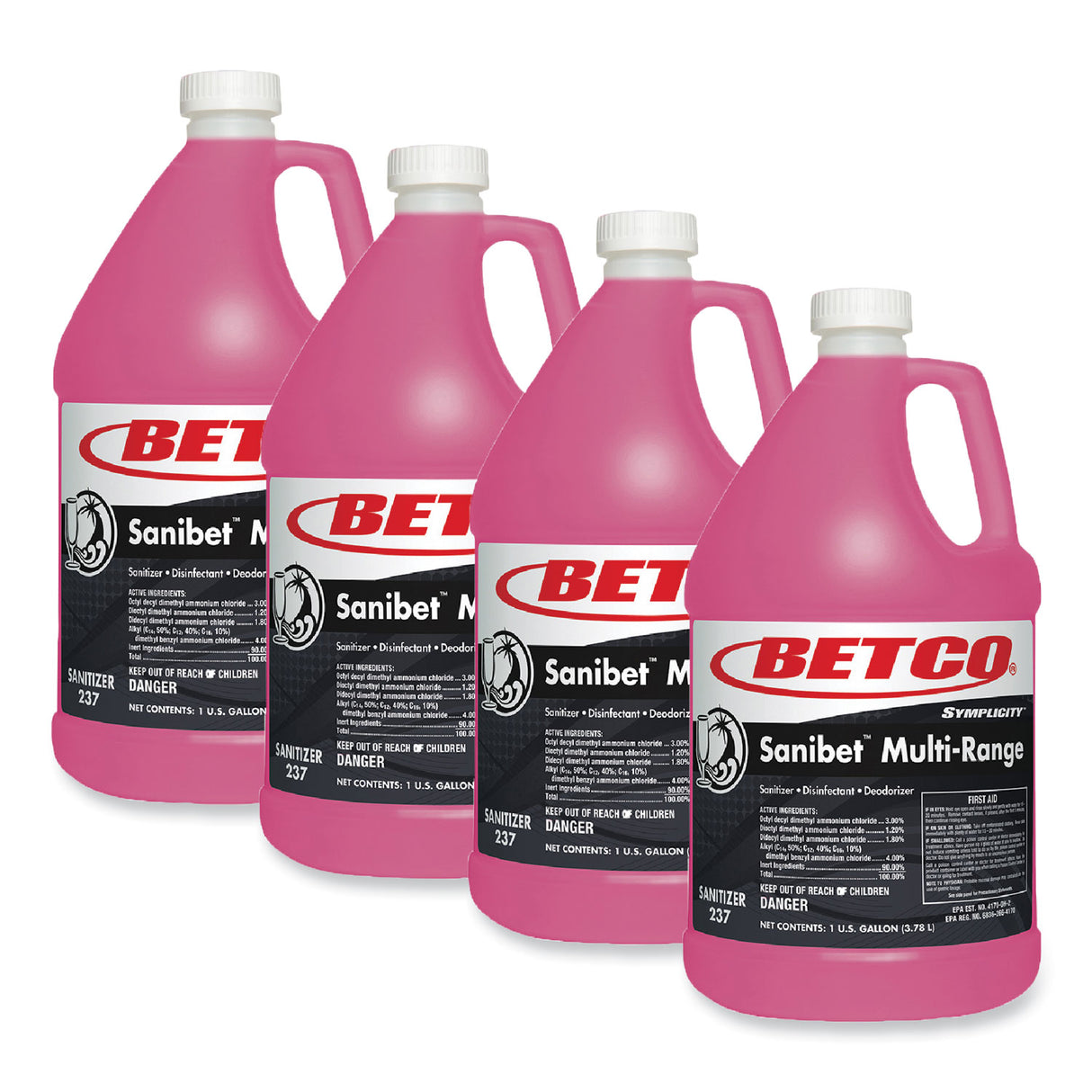 Betco Symplicity Sanibet Multi-Range Sanitizer Disinfectant Deodorizer, 1 gal Bottle, 4/Carton (2370400)
