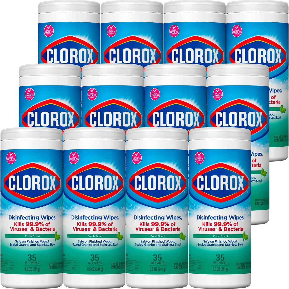 Clorox Disinfecting Wipes, 1-Ply, 7 x 8, Fresh Scent, White, 35/Canister, 12 Canisters/Carton (01593CT)