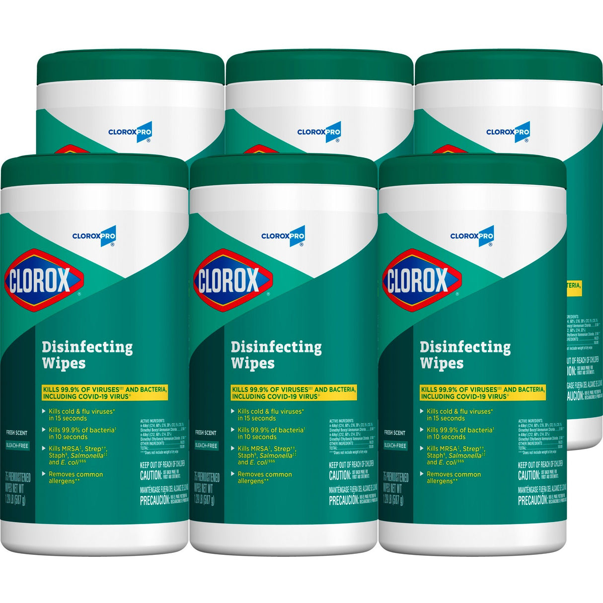 Clorox Disinfecting Wipes, 1-Ply, Fresh Scent, 7 x 8, White, 75/Canister, 6 Canisters/Carton (15949CT)