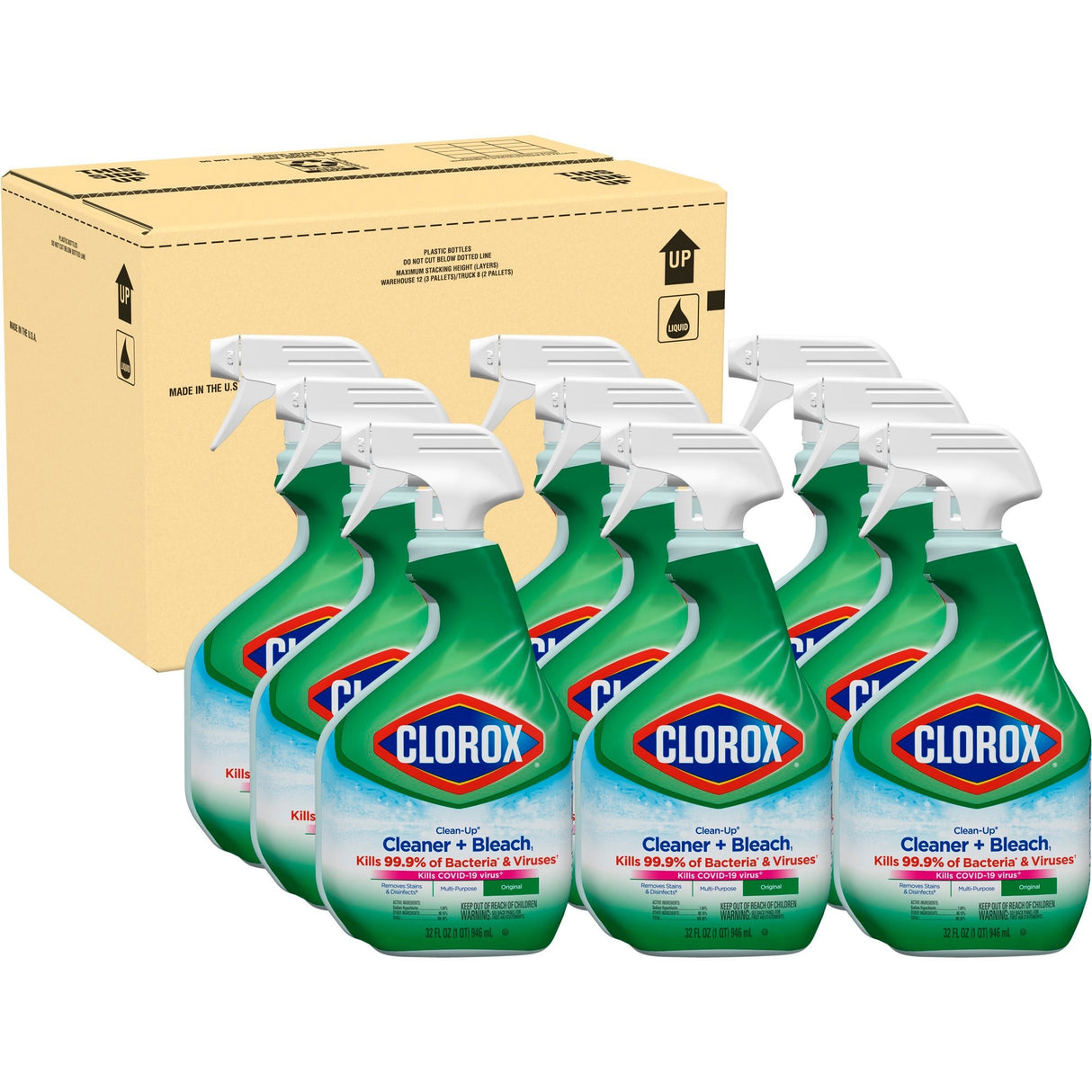Clorox Clean-Up Cleaner + Bleach, Original, 32 oz Spray Bottle, 9/Carton (31221)