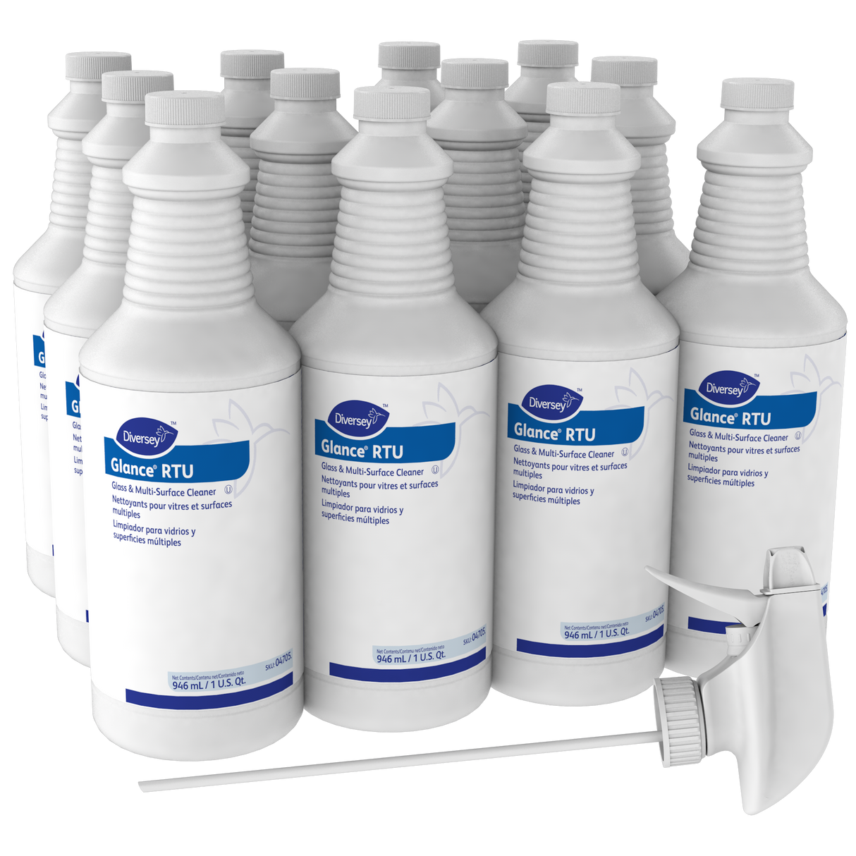 Diversey Glance Glass and Multi-Surface Cleaner, Original, 32 oz Spray Bottle, 12/Carton (04705)