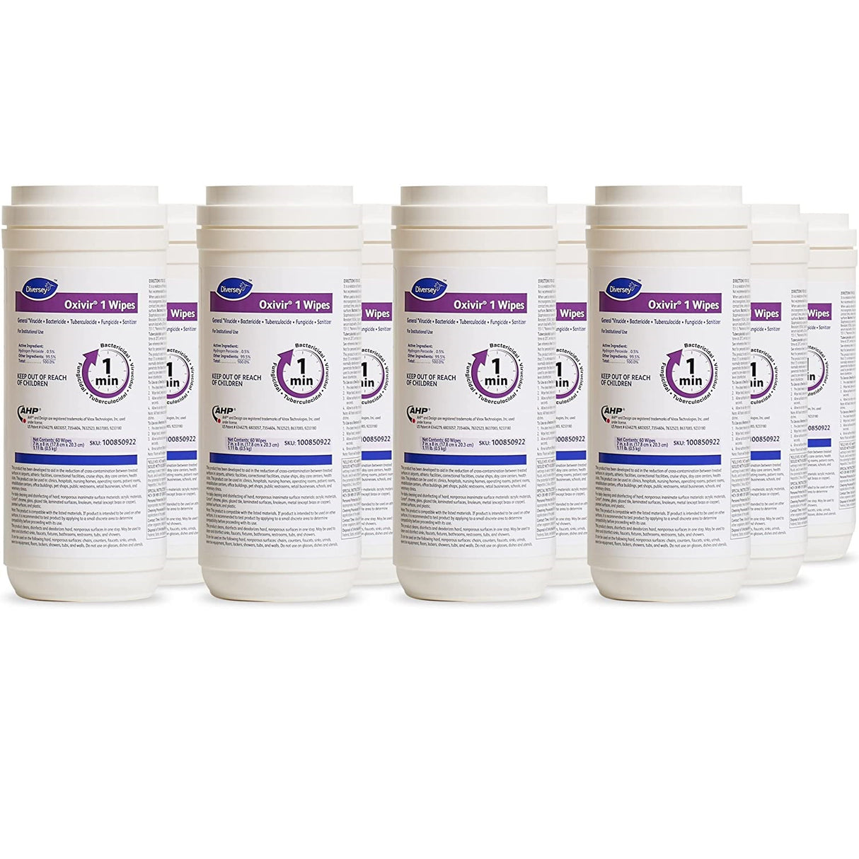 Diversey Oxivir 1 Wipes, 1-Ply, 7 x 8, 60/Canister, 12 Canisters/Carton (100850922)