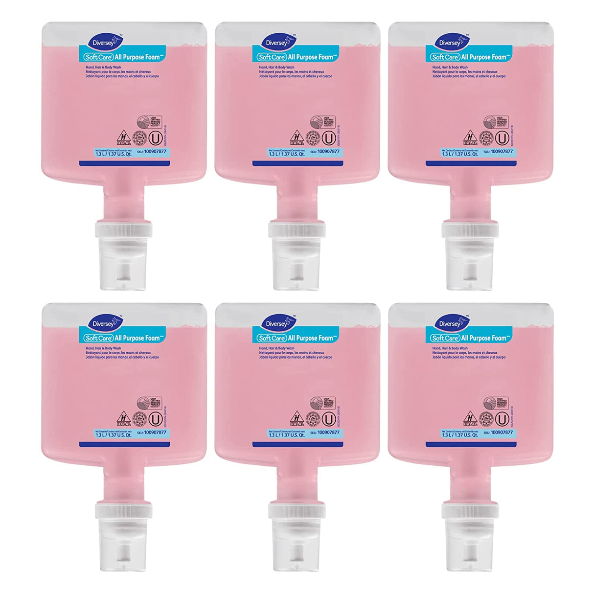 Diversey Soft Care All Purpose Foam Refill for IntelliCare Dispensers, Floral Scent, 1.3 L, 6/Carton (100907877)
