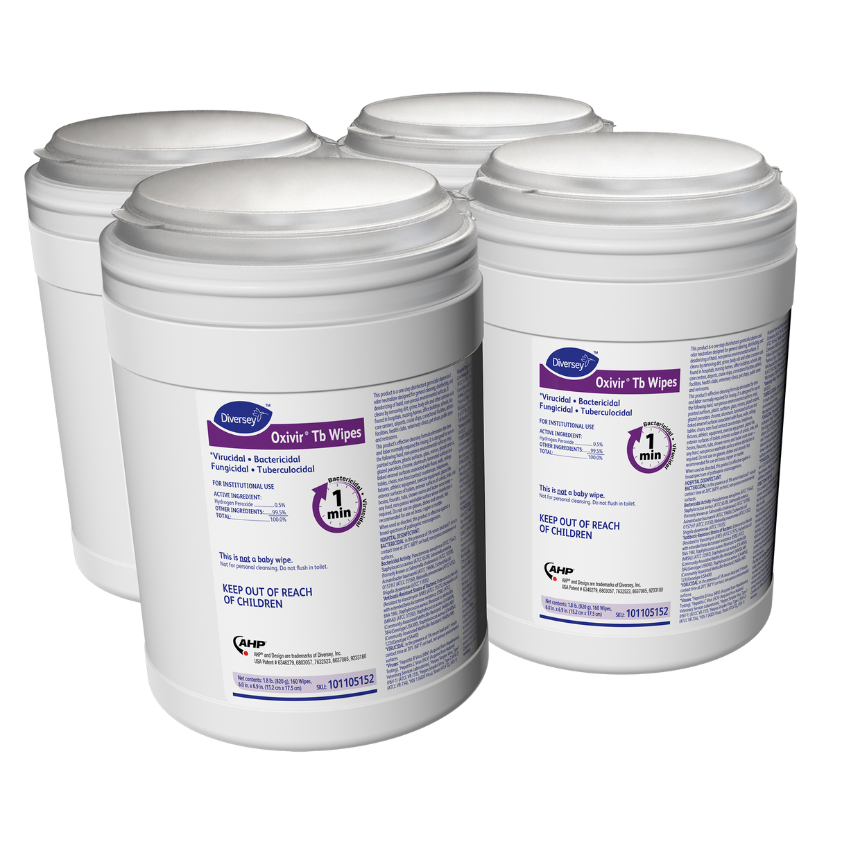 Diversey Oxivir TB Disinfectant Wipes, 6 x 6.9, Characteristic Scent, White, 160/Canister, 4 Canisters/Carton (101105152)