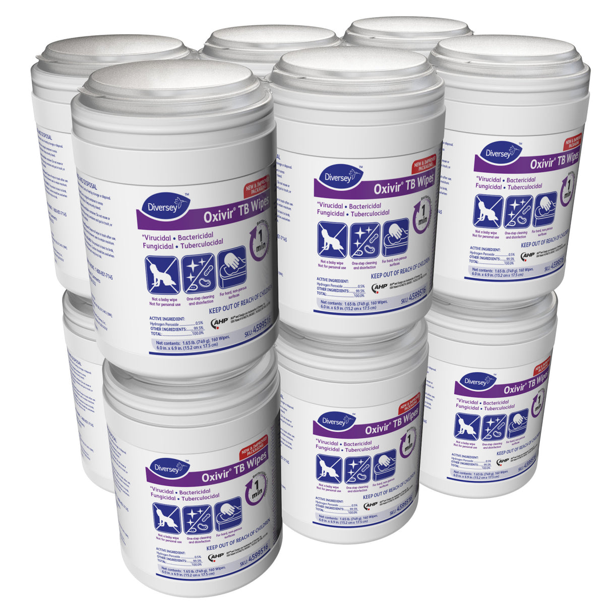 Diversey Oxivir TB Disinfectant Wipes, 7 x 6, White, 160/Canister, 12 Canisters/Carton (4599516)