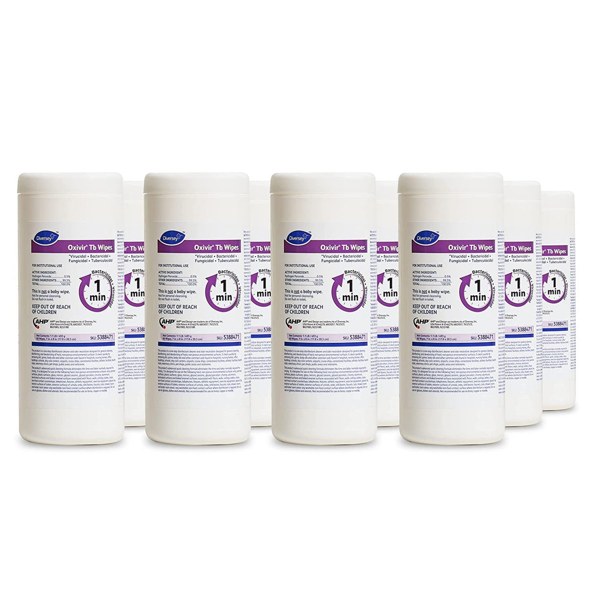 Diversey Oxivir TB Disinfectant Wipes, 7 x 6, White, 60/Canister, 12 Canisters/Carton (5388471)