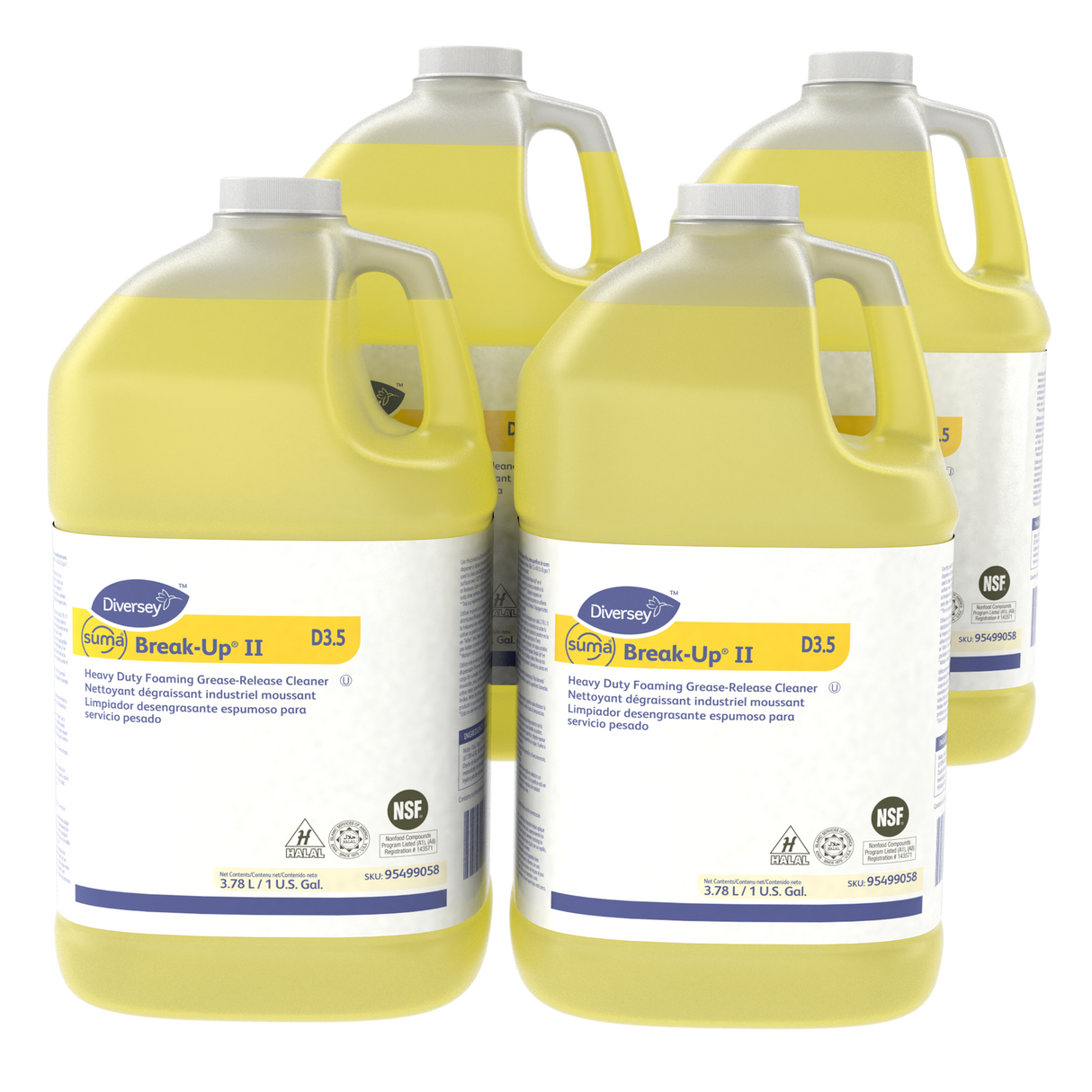 Diversey Suma Break-Up II D3.5 Heavy-Duty Foaming Grease-Release Cleaner, 128 oz Bottle, 4/Carton (95499058)