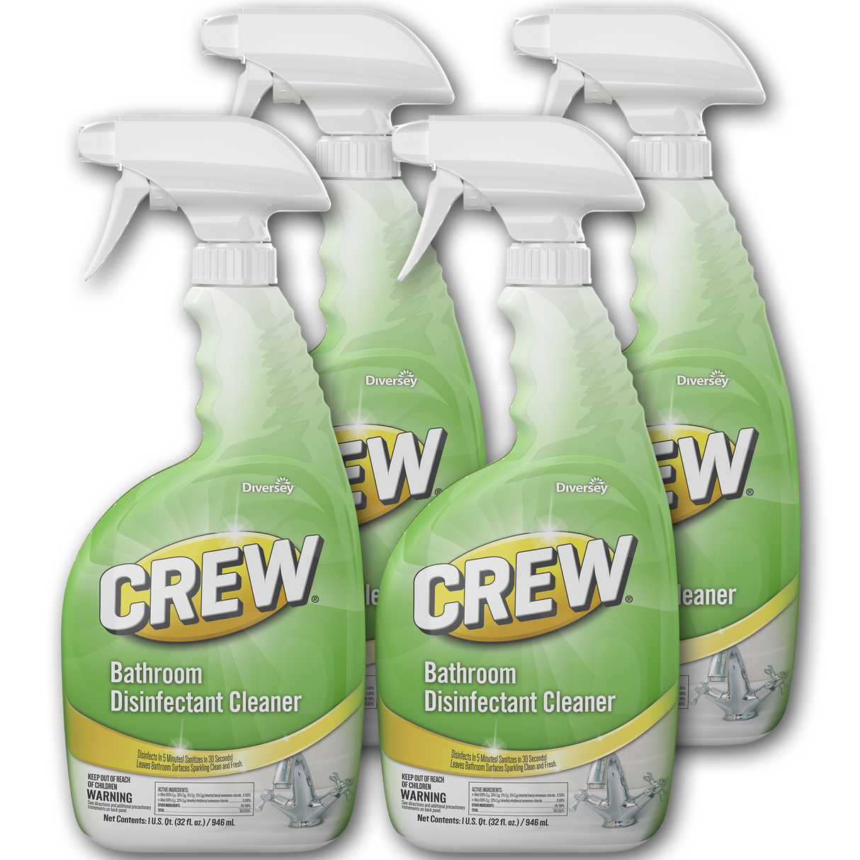 Diversey Crew Bathroom Disinfectant Cleaner, Floral Scent, 32 oz Spray Bottle, 4/Carton (CBD540199)
