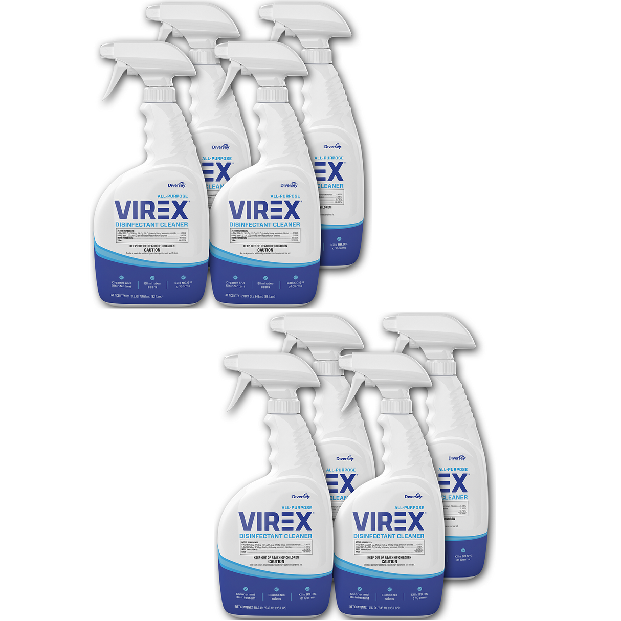 Diversey Virex All-Purpose Disinfectant Cleaner, Citrus Scent, 32 oz Spray Bottle, 8/Carton (CBD540533)