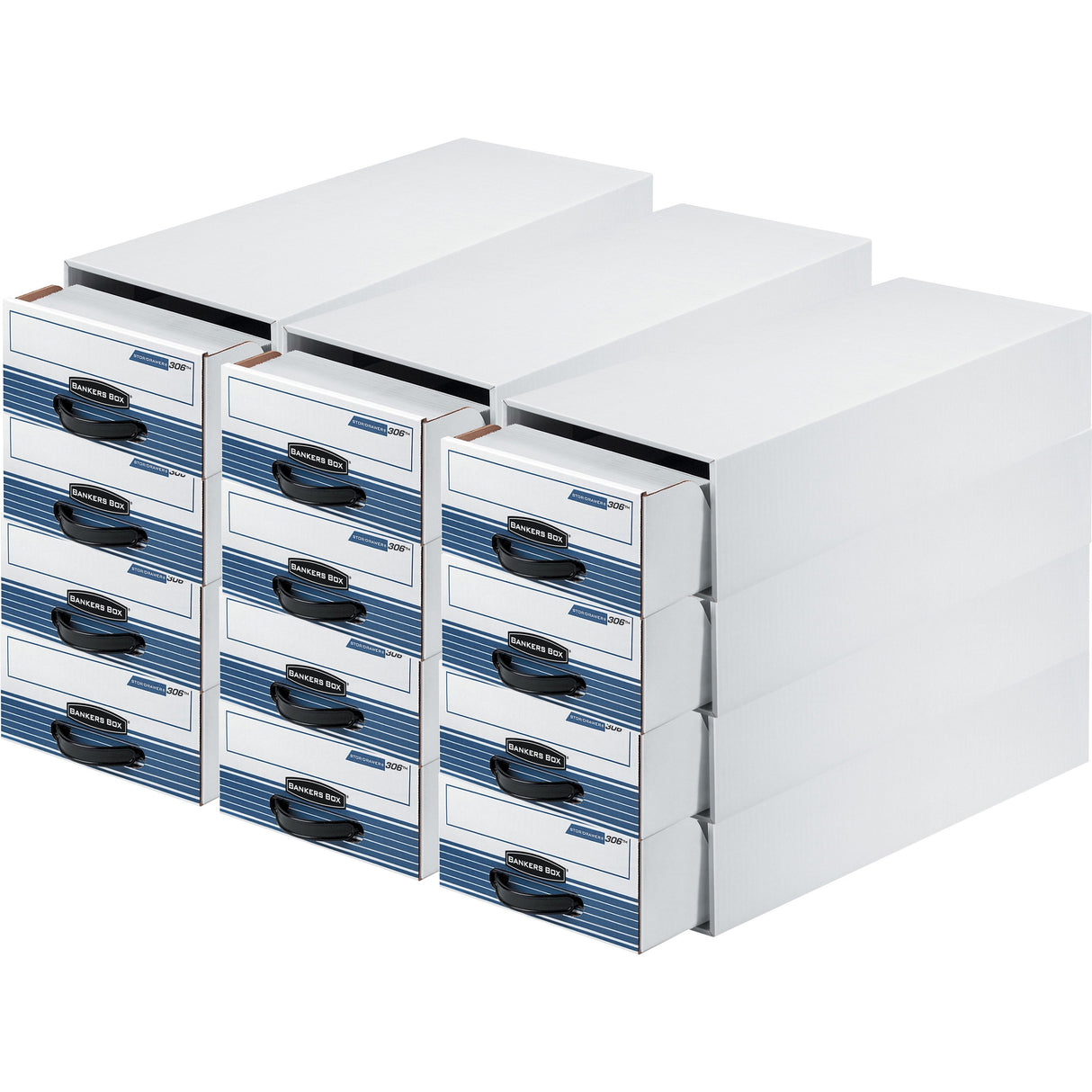 Bankers Box STOR/DRAWER STEEL PLUS Extra Space-Savings Storage Drawers, Letter Files, 10.5" x 25.25" x 6.5", White/Blue, 12/Carton (00306)