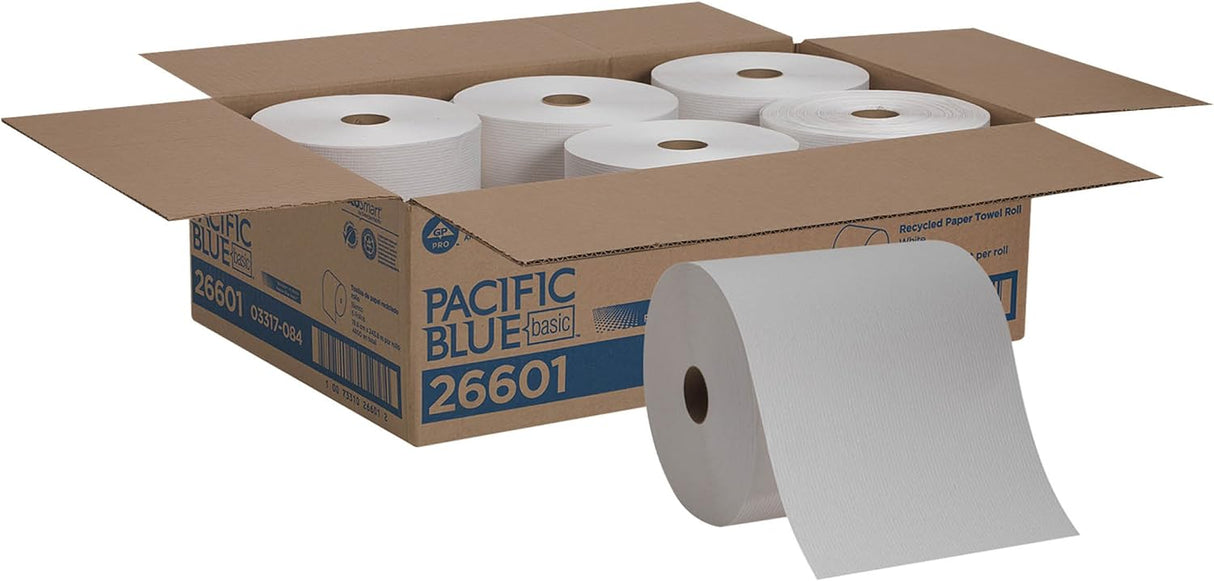 Pacific Blue® Nonperforated Paper Towels, White, 1-Ply, 800-ft., 6 Rolls (26601)