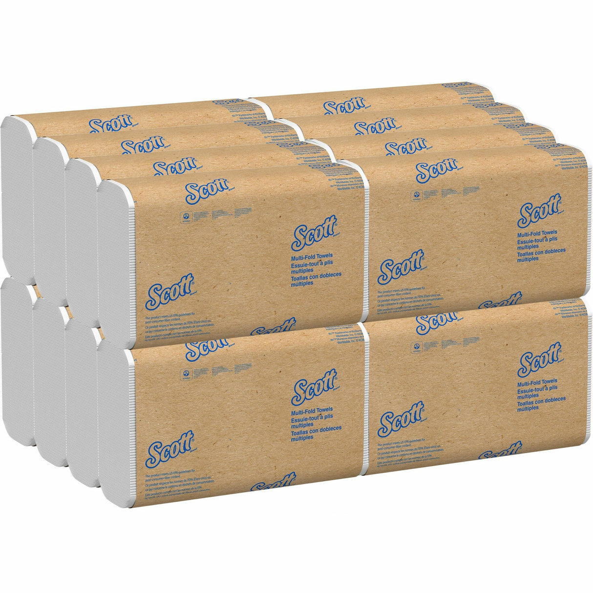 Scott Essential Multi-Fold Towels 100% Recycled, 1-Ply, 9.2 x 9.4, White, 250/Pack, 16 Packs/Carton (01807)