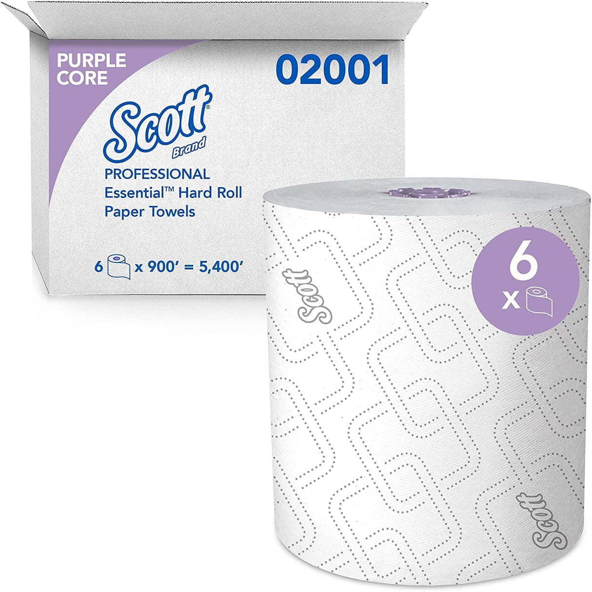 Scott Essential High Capacity Hard Roll Towel, 1-Ply, 8" x 950 ft, White, 6 Rolls/Carton (02001)