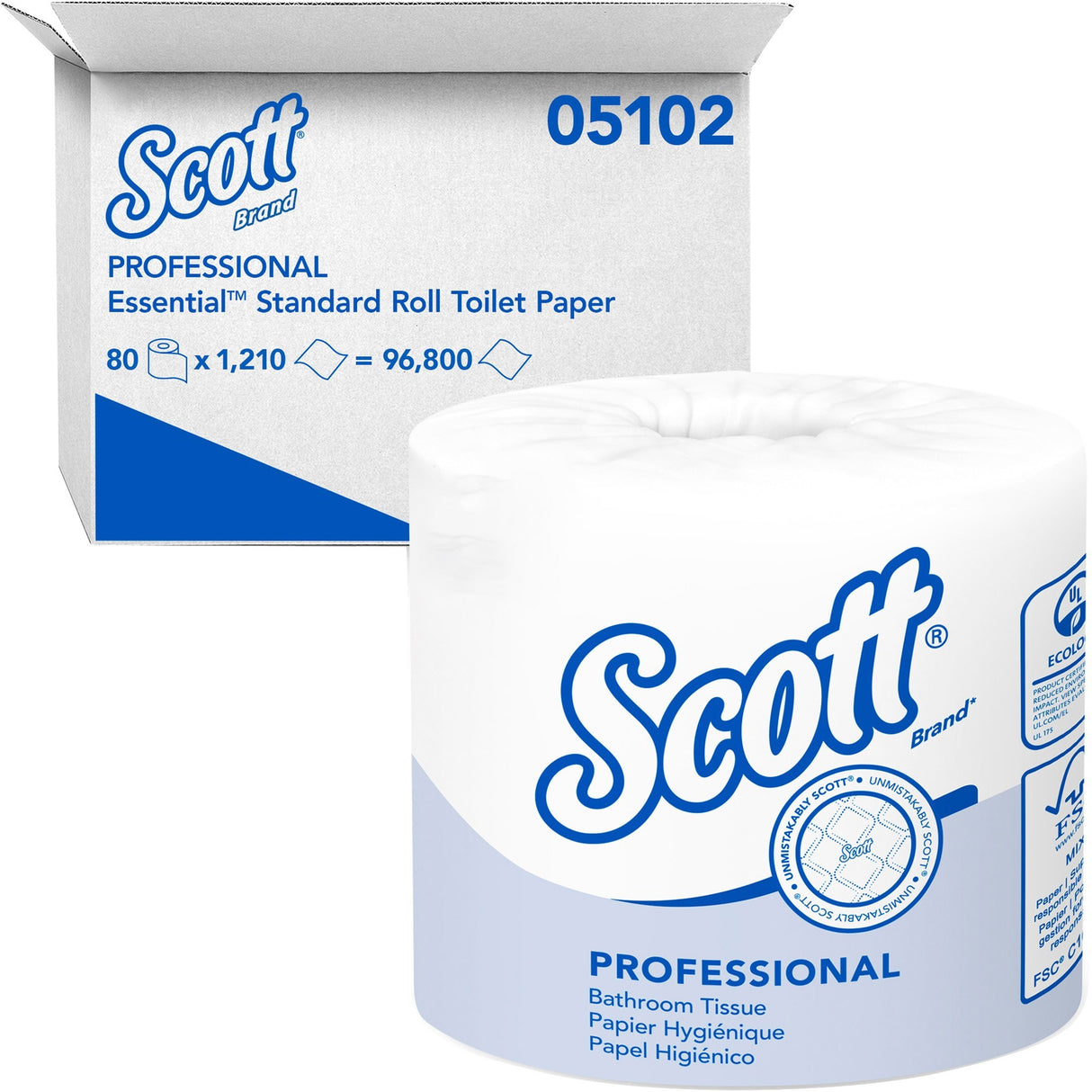 Scott Essential Standard Roll Bathroom Tissue for Business, Septic Safe, 1-Ply, White, 1,210 Sheets/Roll, 80 Rolls/Carton (05102CT)