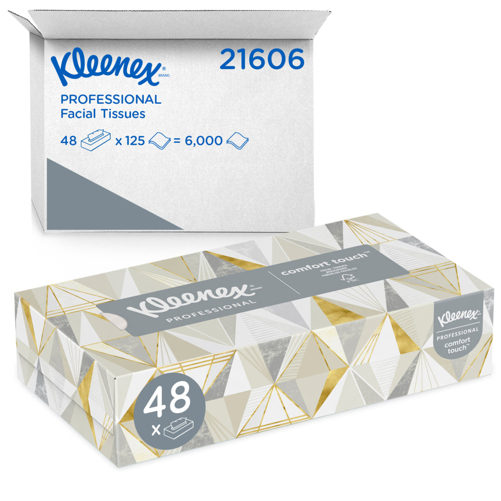 Kleenex White Facial Tissue for Business, 2-Ply, White, Pop-Up Box, 125 Sheets/Box, 48 Boxes/Carton (21606CT)