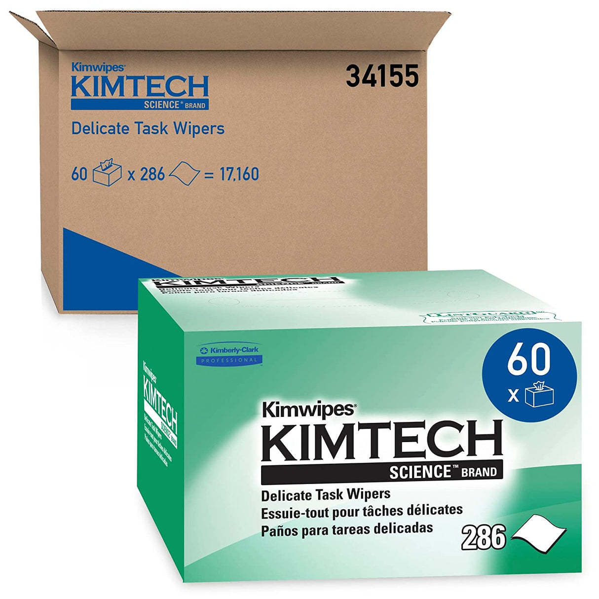 Kimtech Kimwipes, Delicate Task Wipers, 1-Ply, 4.4 x 8.4, Unscented, White, 286/Box, 60 Boxes/Carton (34155CT)