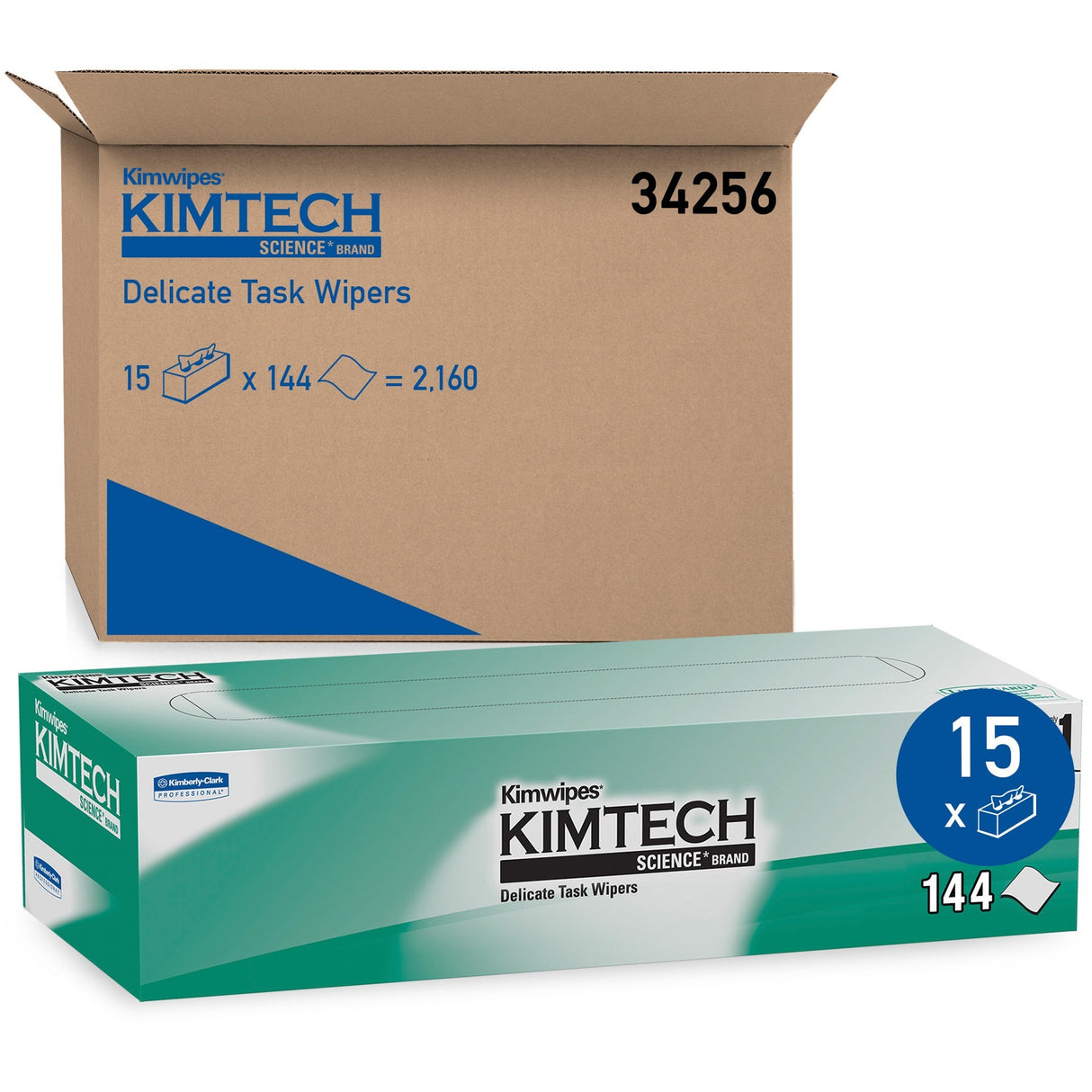 Kimtech Kimwipes Delicate Task Wipers, 1-Ply, 14.7 x 16.6, Unscented, White, 144/Box, 15 Boxes/Carton (34256CT)