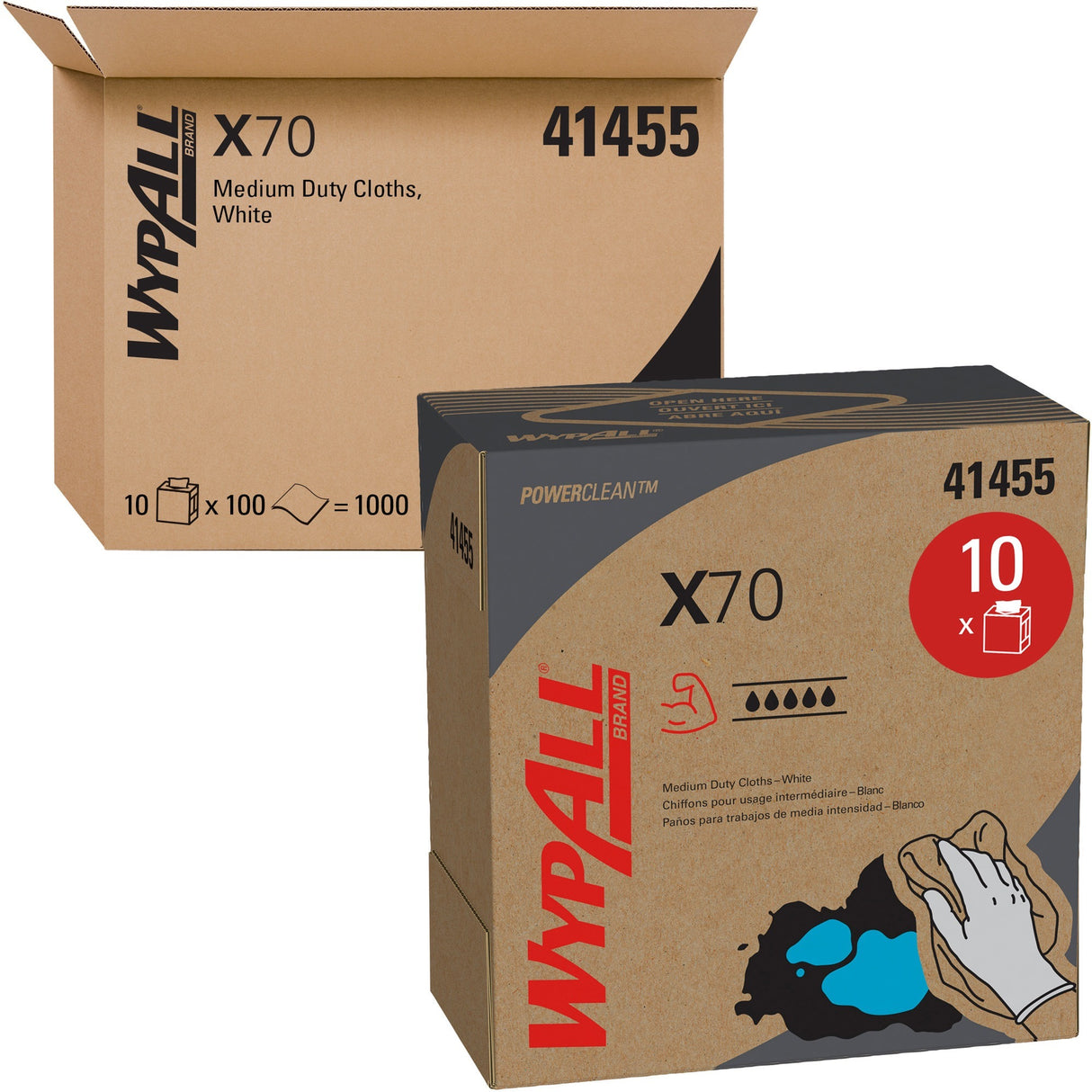 WypAll X70 Cloths, POP-UP Box, 9.13 x 16.8, White, 100/Box, 10 Boxes/Carton (41455)