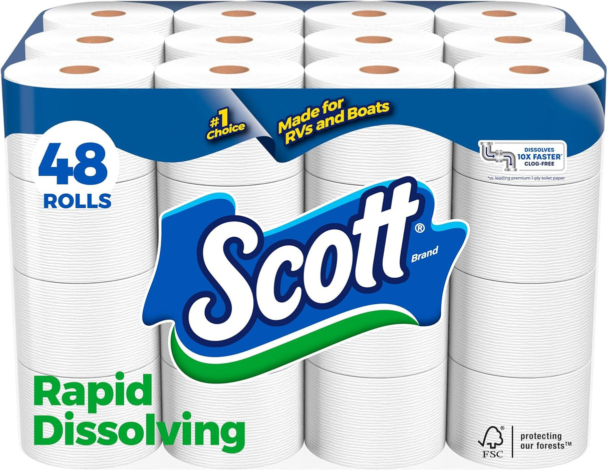 Scott® Rapid-Dissolving Toilet Paper, 1-Ply, 231 Sheets, 48 Rolls (47617)