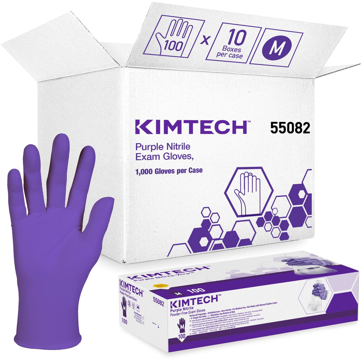 Kimtech PURPLE NITRILE Exam Gloves, 242 mm Length, Medium, Purple, 1,000/Carton (55082CT)