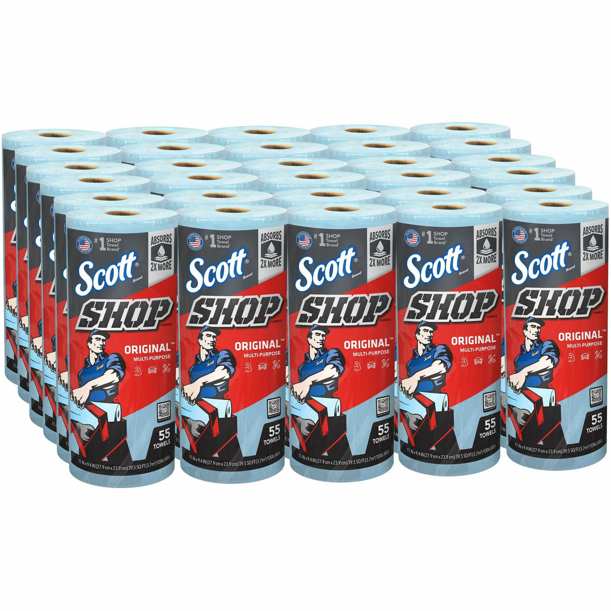 Scott Shop Towels, Standard Roll, 1-Ply, 9.4 x 11, Blue, 55/Roll, 30 Rolls/Carton (75130)