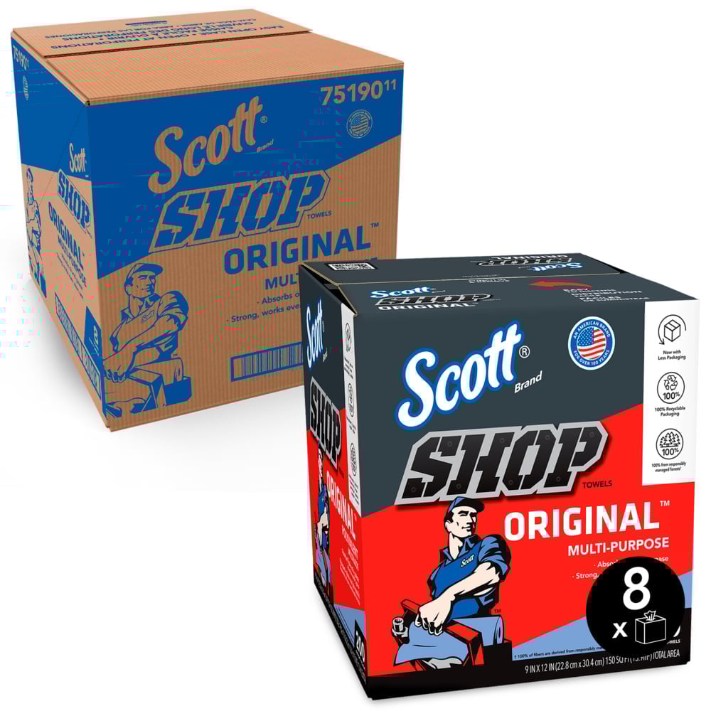 Scott Shop Towels, POP-UP Box, 1-Ply, 9 x 12, Blue, 200/Box, 8 Boxes/Carton (75190)