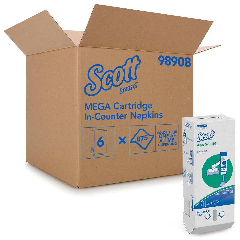 Scott MegaCartridge Napkins, 1-Ply, 8 2/5 x 6 1/2, White, 875/Pack, 6 Packs/Carton