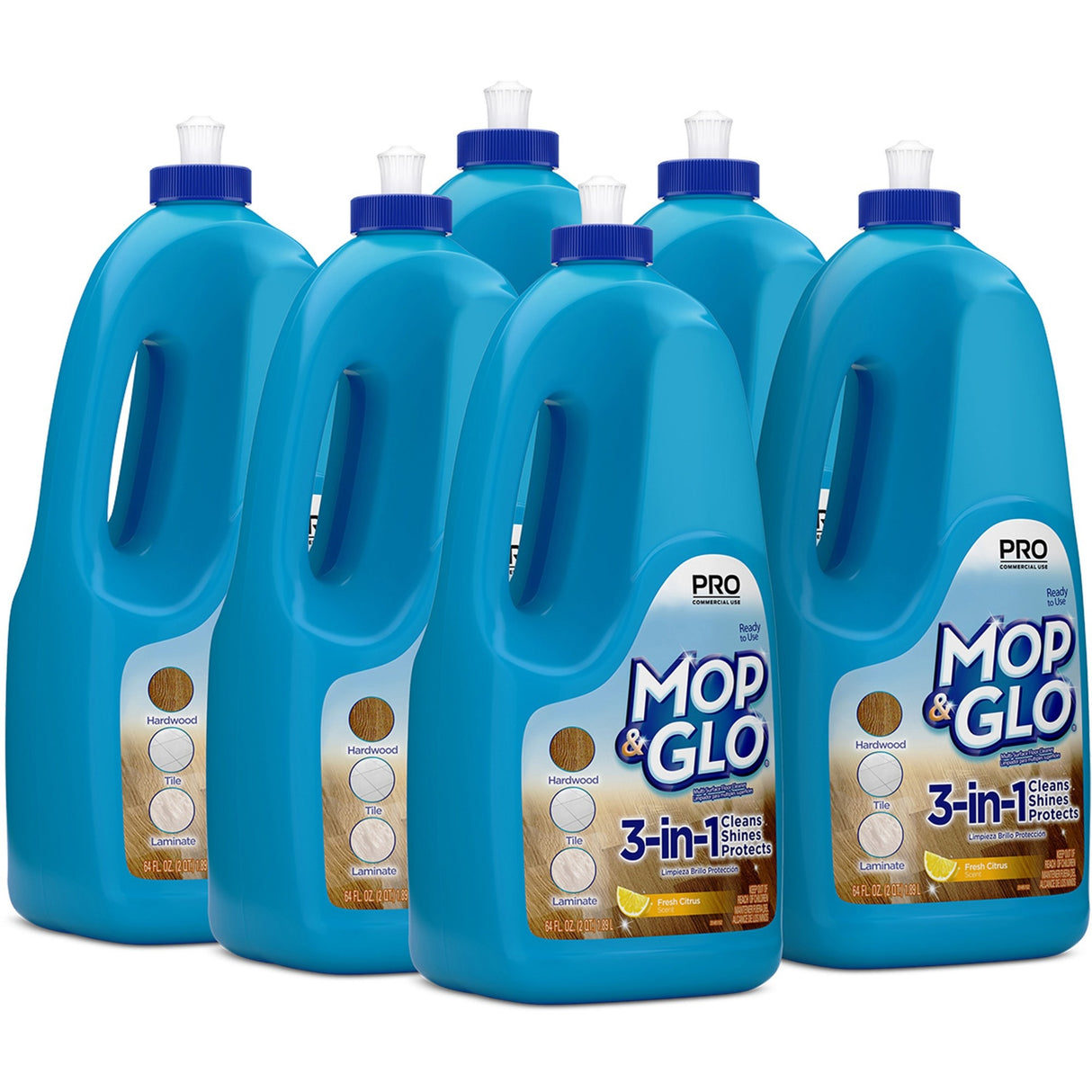 Professional Mop & Glo Ready to Use Multi-Surface Floor Cleaner, Fresh Citrus Scent, 64 oz Bottle, 6/Carton (74297CT)