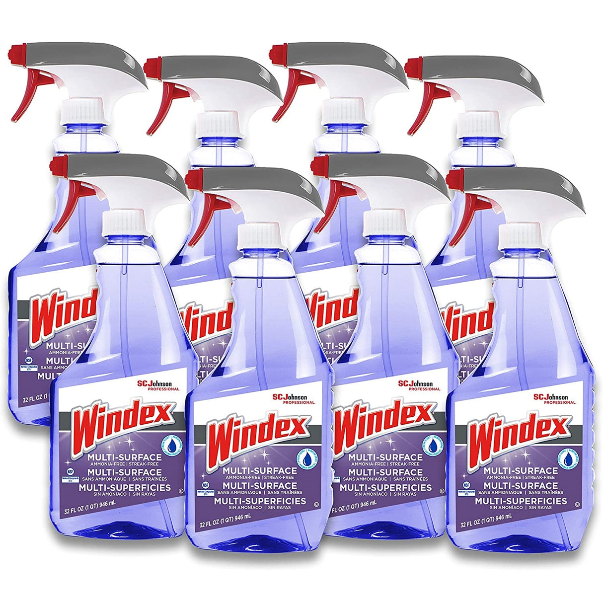 Windex Non-Ammoniated Glass/Multi Surface Cleaner, Fresh Scent, 32 oz Bottle, 8/Carton (322381)