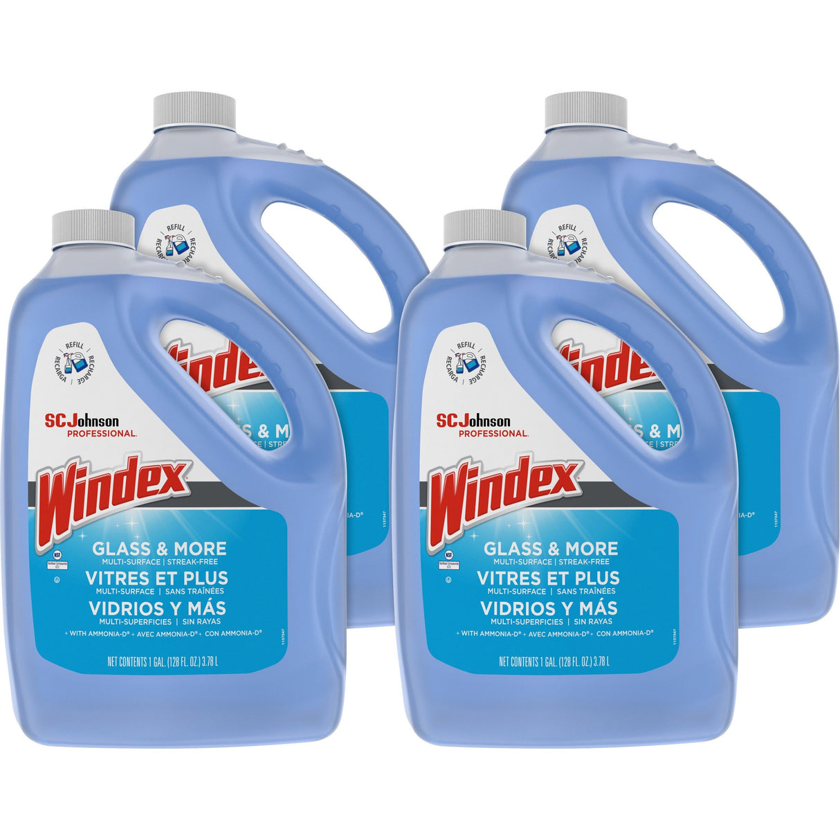 Windex Glass Cleaner with Ammonia-D, 1 gal Bottle, 4/Carton (696503)