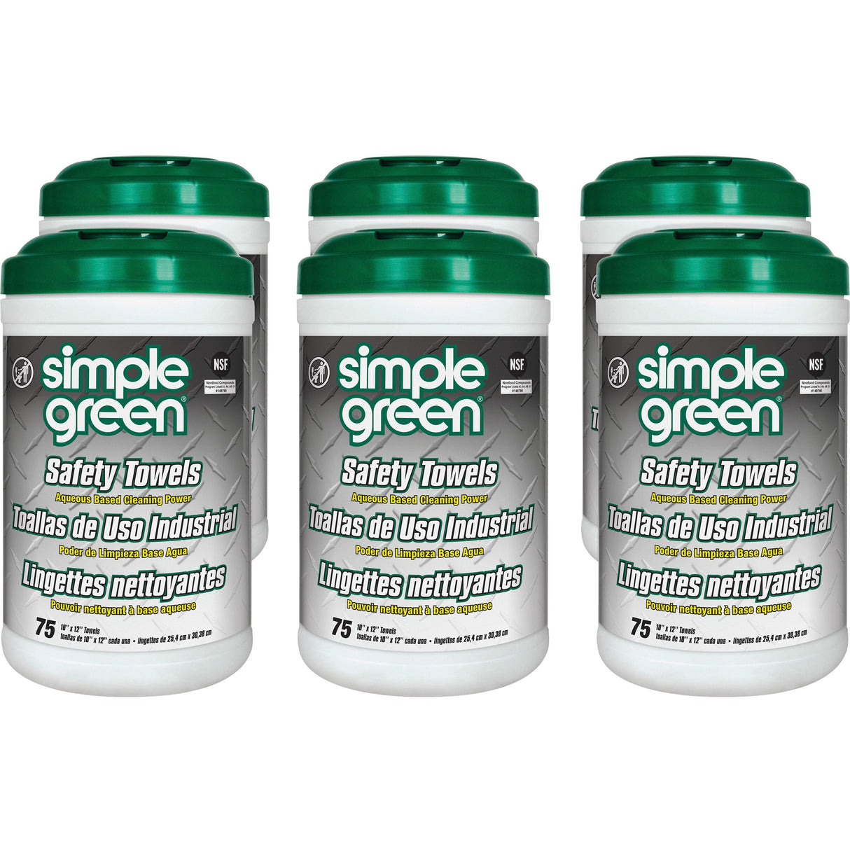 simple green Safety Towels, 1-Ply, 10 x 11.75, White, Unscented, 75/Canister, 6 Canisters/Carton (13351CT)