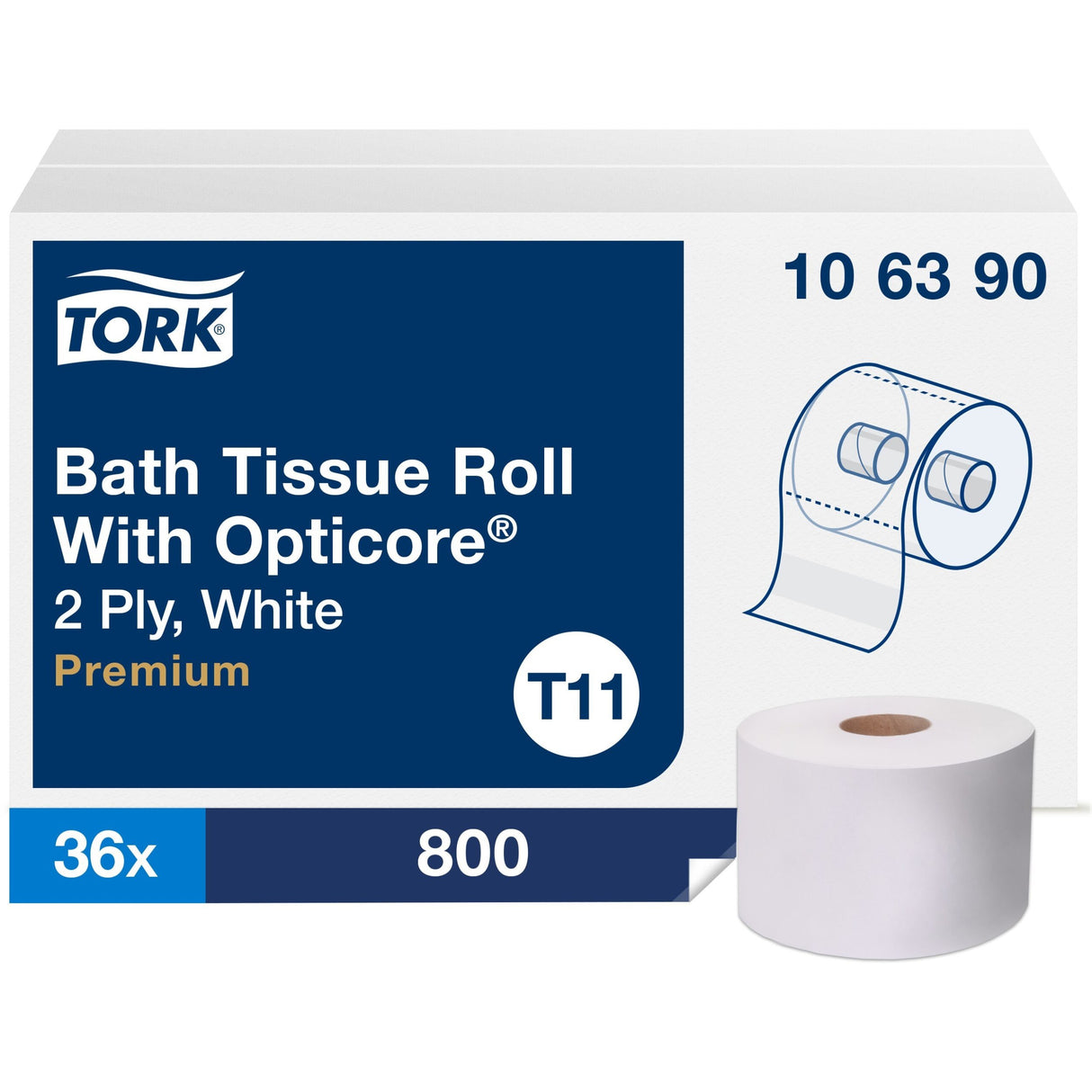 Tork® Premium OptiCore Toilet Paper, 2-Ply, 800 Sheets, 36 Rolls (106390)