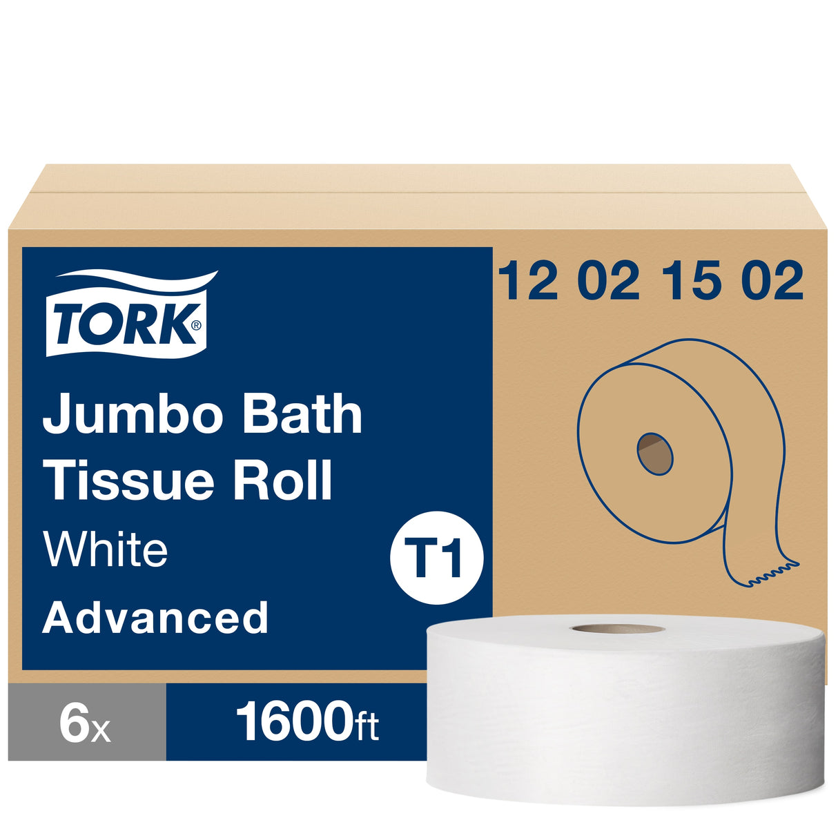 Tork® Advanced Jumbo Toilet Paper, 2-Ply, White, 1600-ft., 6 Rolls (12021502)