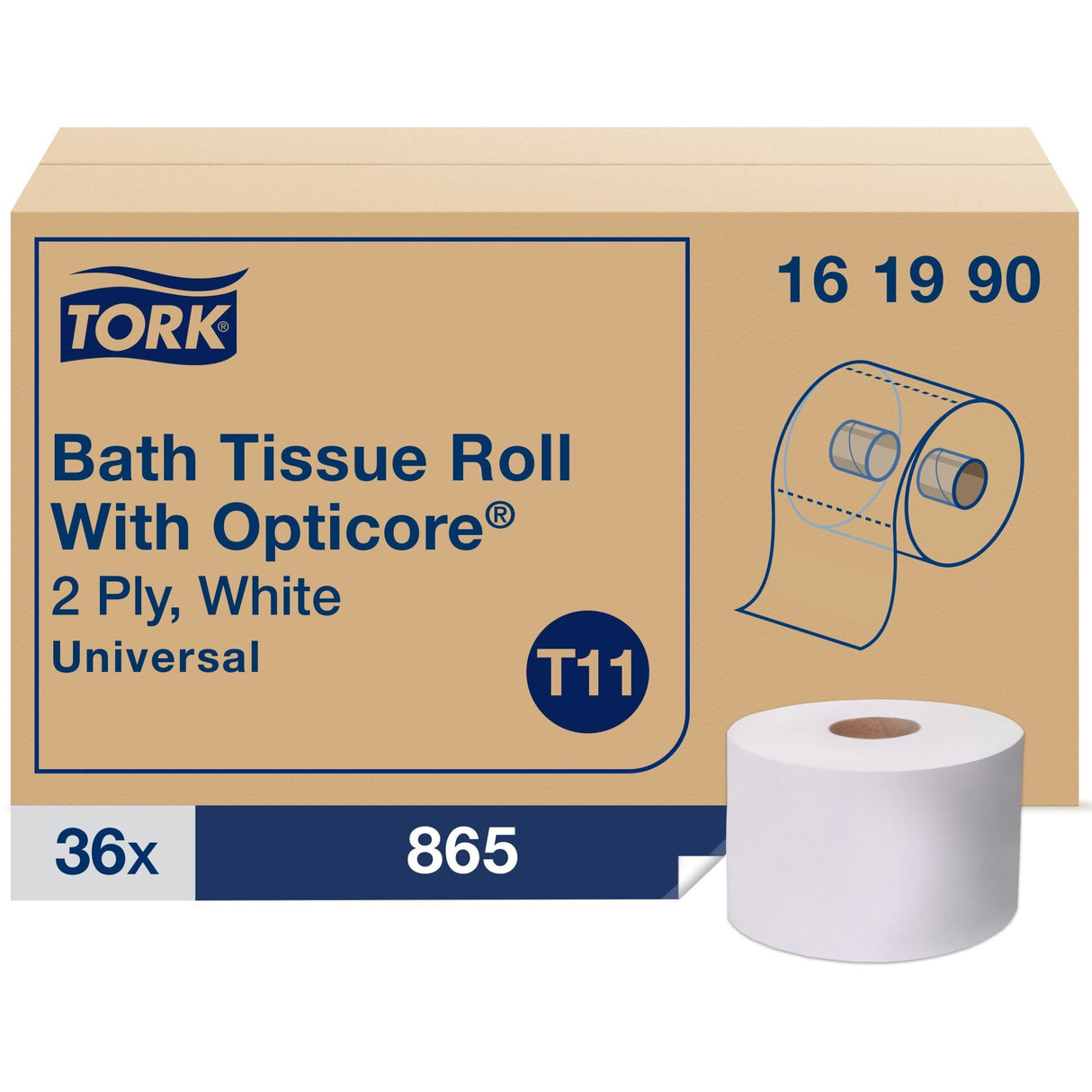 Tork® Universal Opticore Toilet Paper Rolls, 2-Ply, White, 36 Rolls (161990)