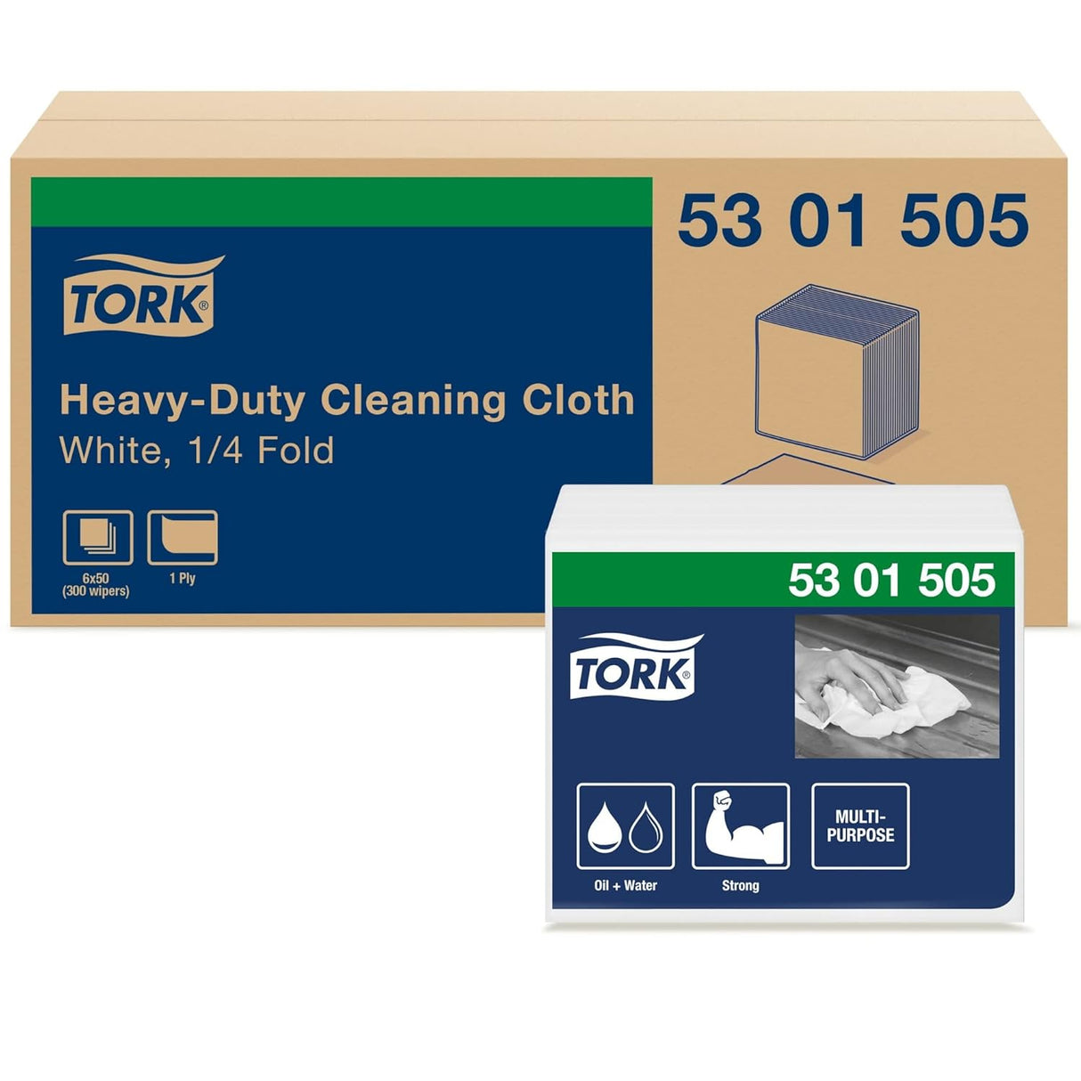 Tork® Heavy-Duty Cleaning Cloth, 1-Ply, White, 50 Cloths, 6 Packs (5301505)
