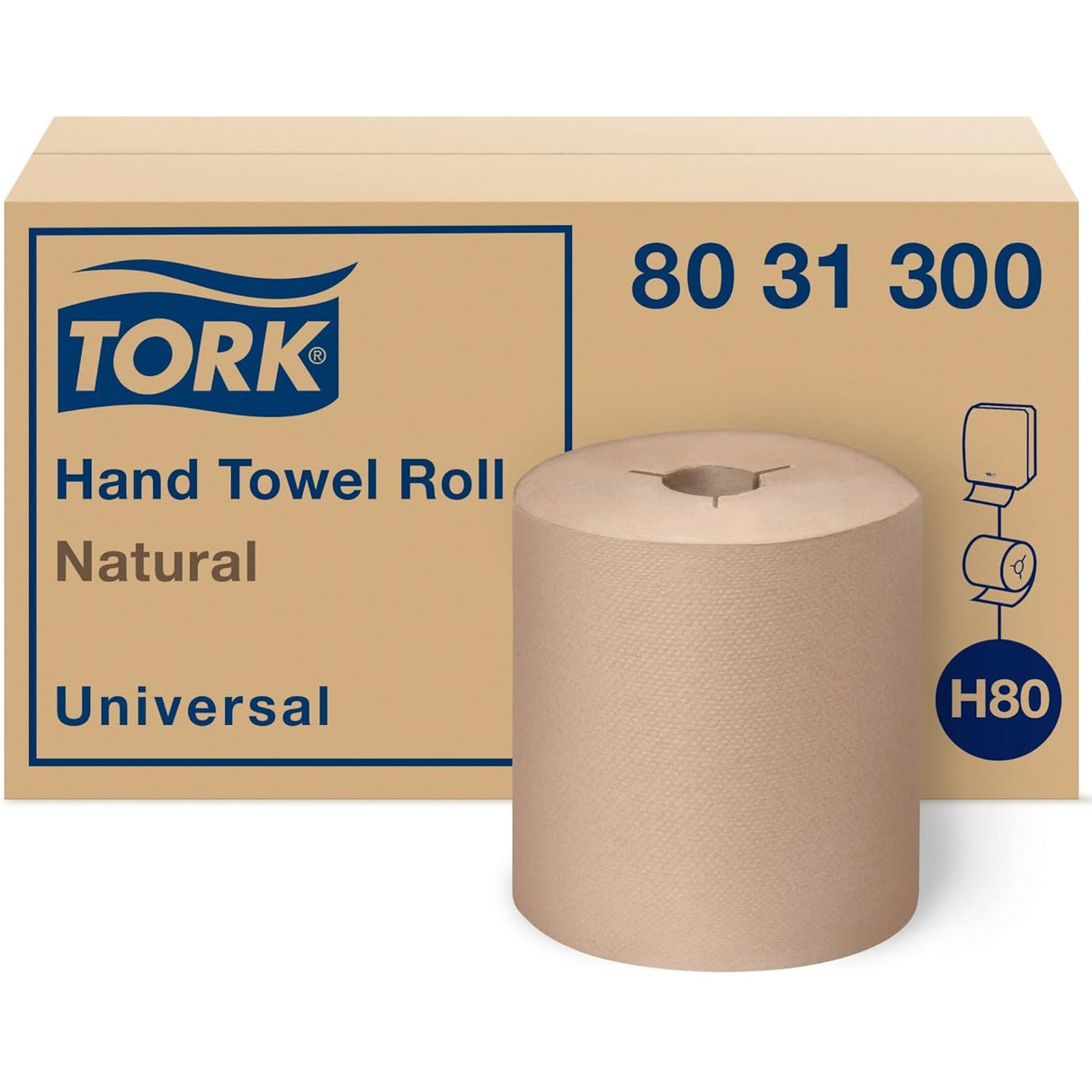 Tork Universal Hand Towel Roll, Notched, 1-Ply, 8" x 800 ft, Natural, 6 Rolls/Carton (8031300)