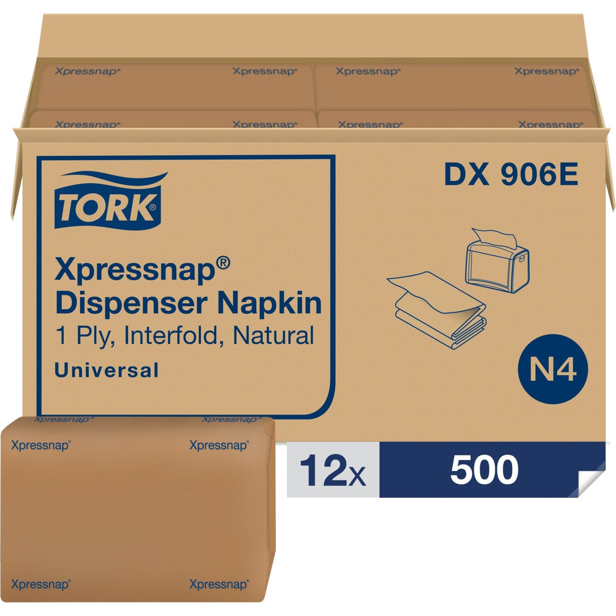 Tork® Xpressnap Interfold Napkins, 1-Ply, Brown, 500 Napkin Pack, 12 Packs (DX906E)